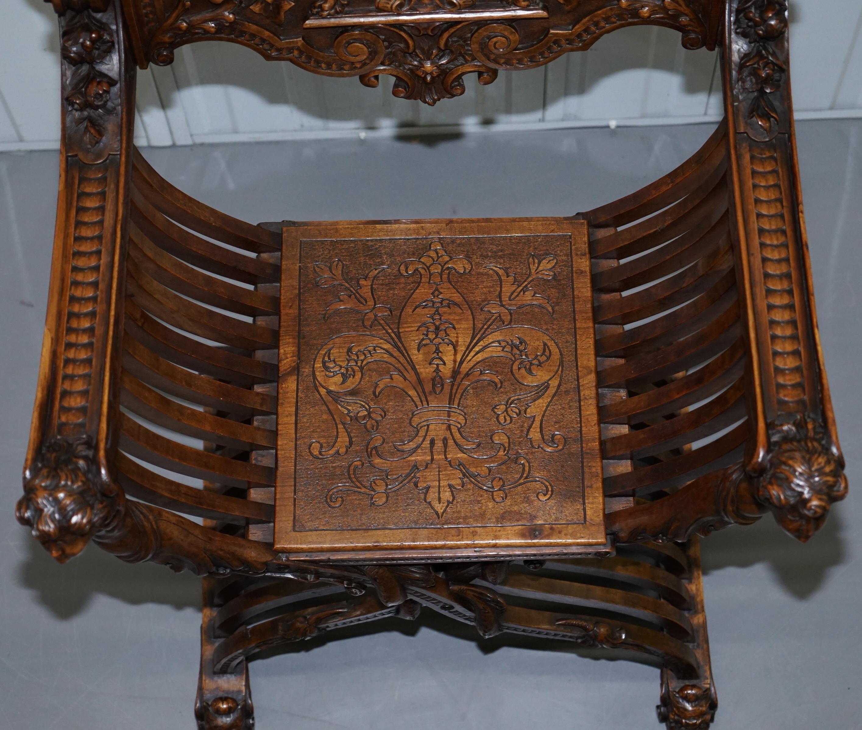 Italian Walnut Savonarola Armchair Cherubs Riding Lions Angels Putti, circa 1800 4