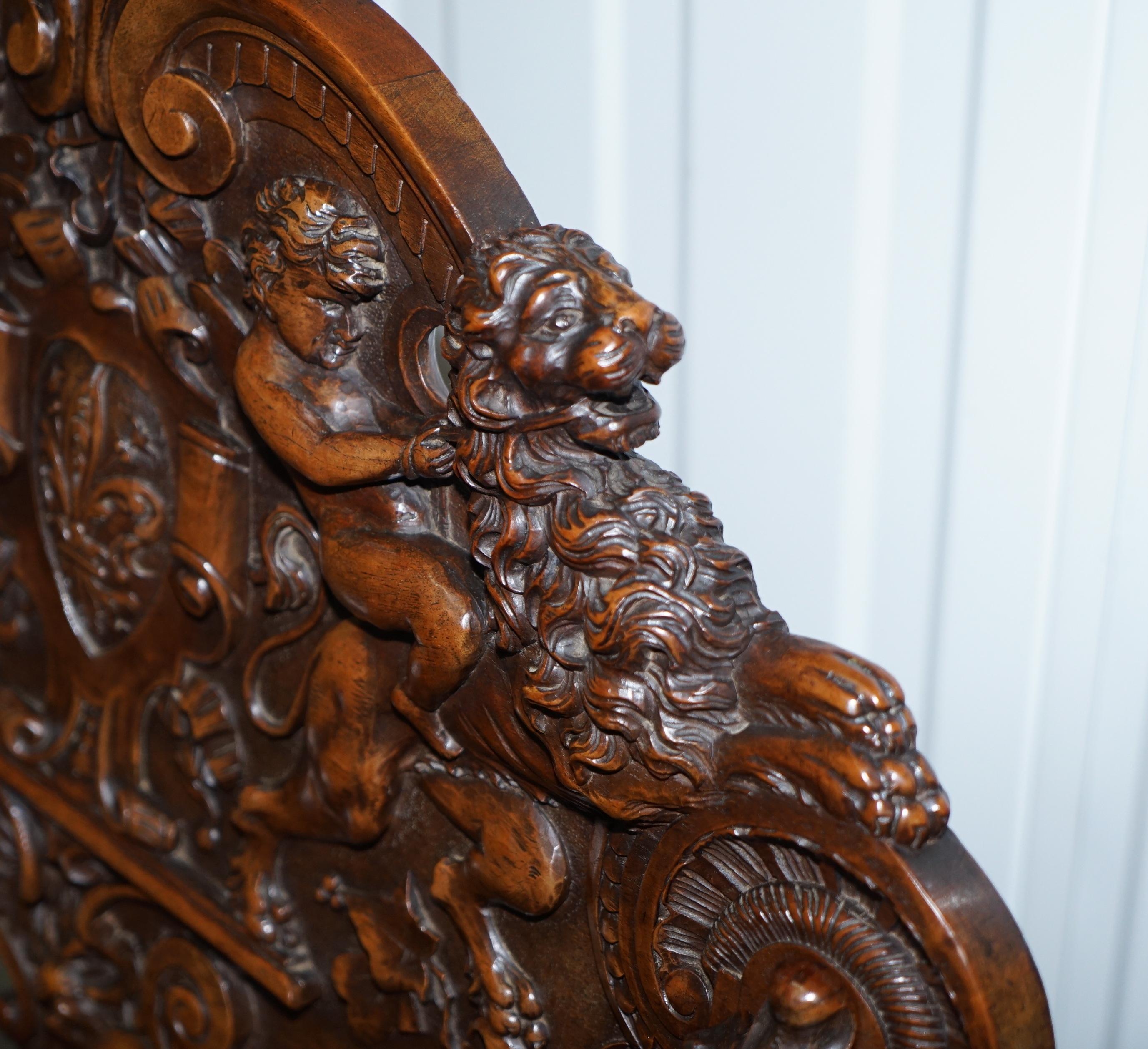 Italian Walnut Savonarola Armchair Cherubs Riding Lions Angels Putti, circa 1800 2
