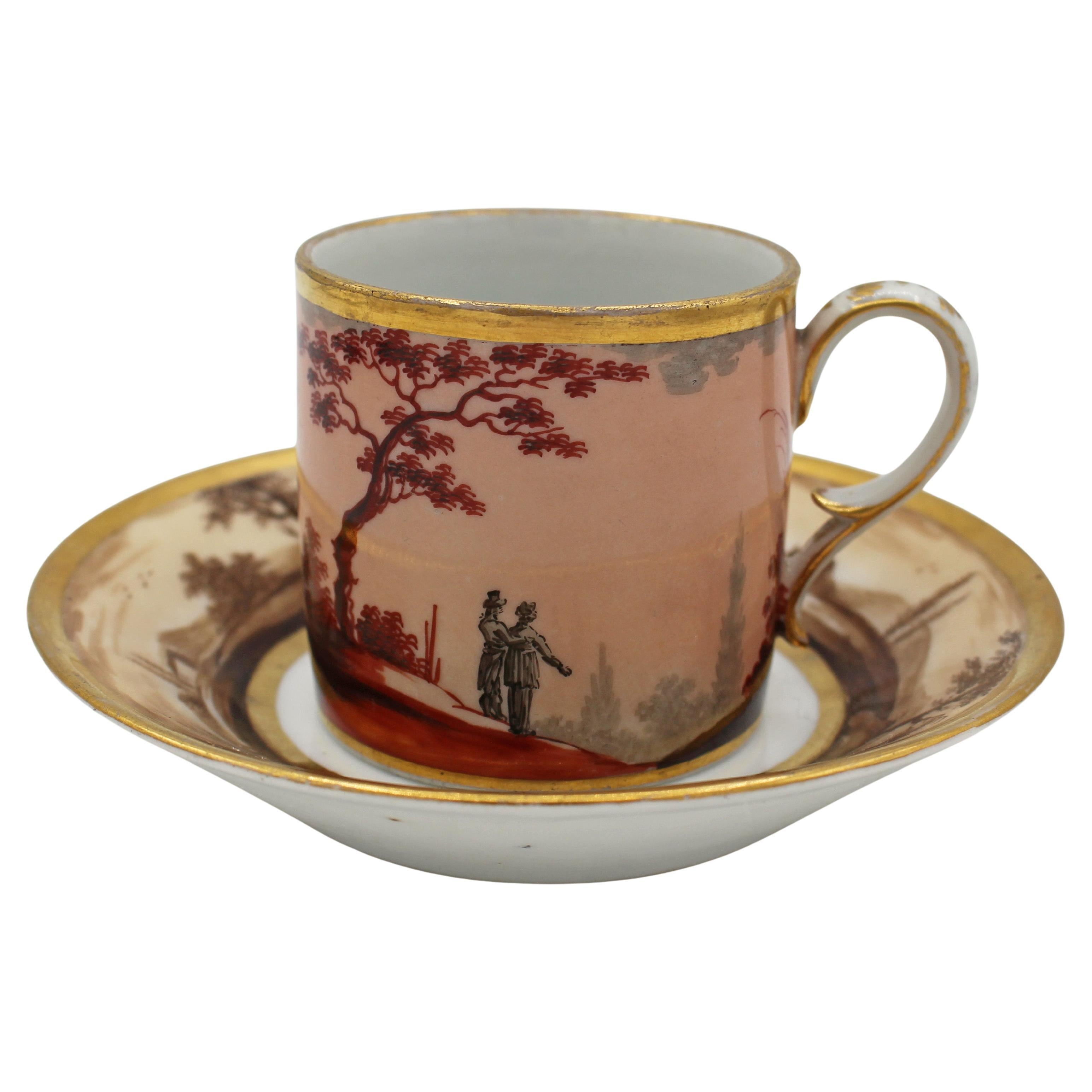 CIRCA 1800 Old Paris Porcelain (oder Kpm) Kaffeetasse 
Untertasse im Angebot