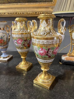 Circa 1800 Pair of Floral Paris Porcelain Urns