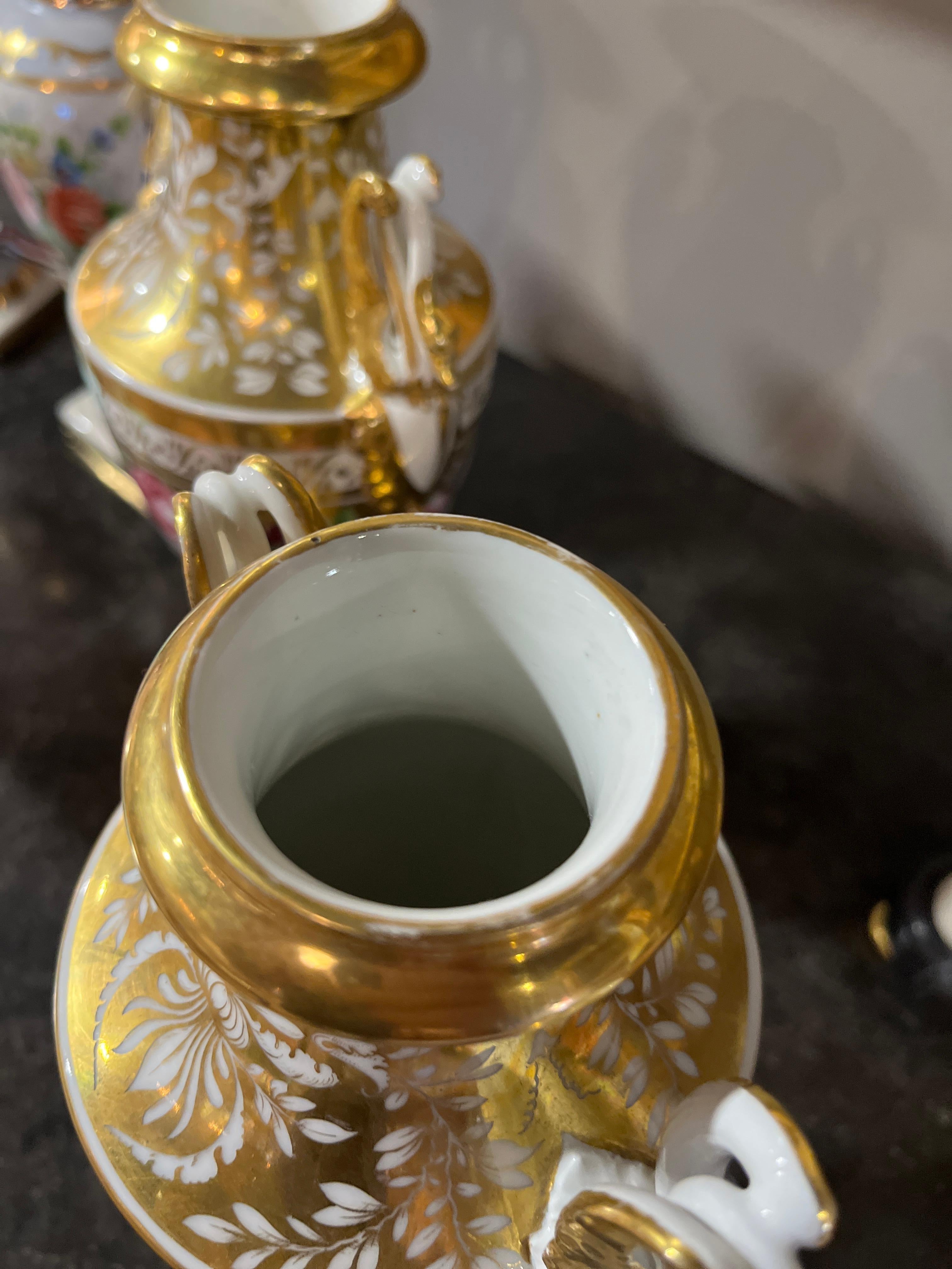 French Circa 1800 Pair of Floral Paris Porcelain Urns For Sale