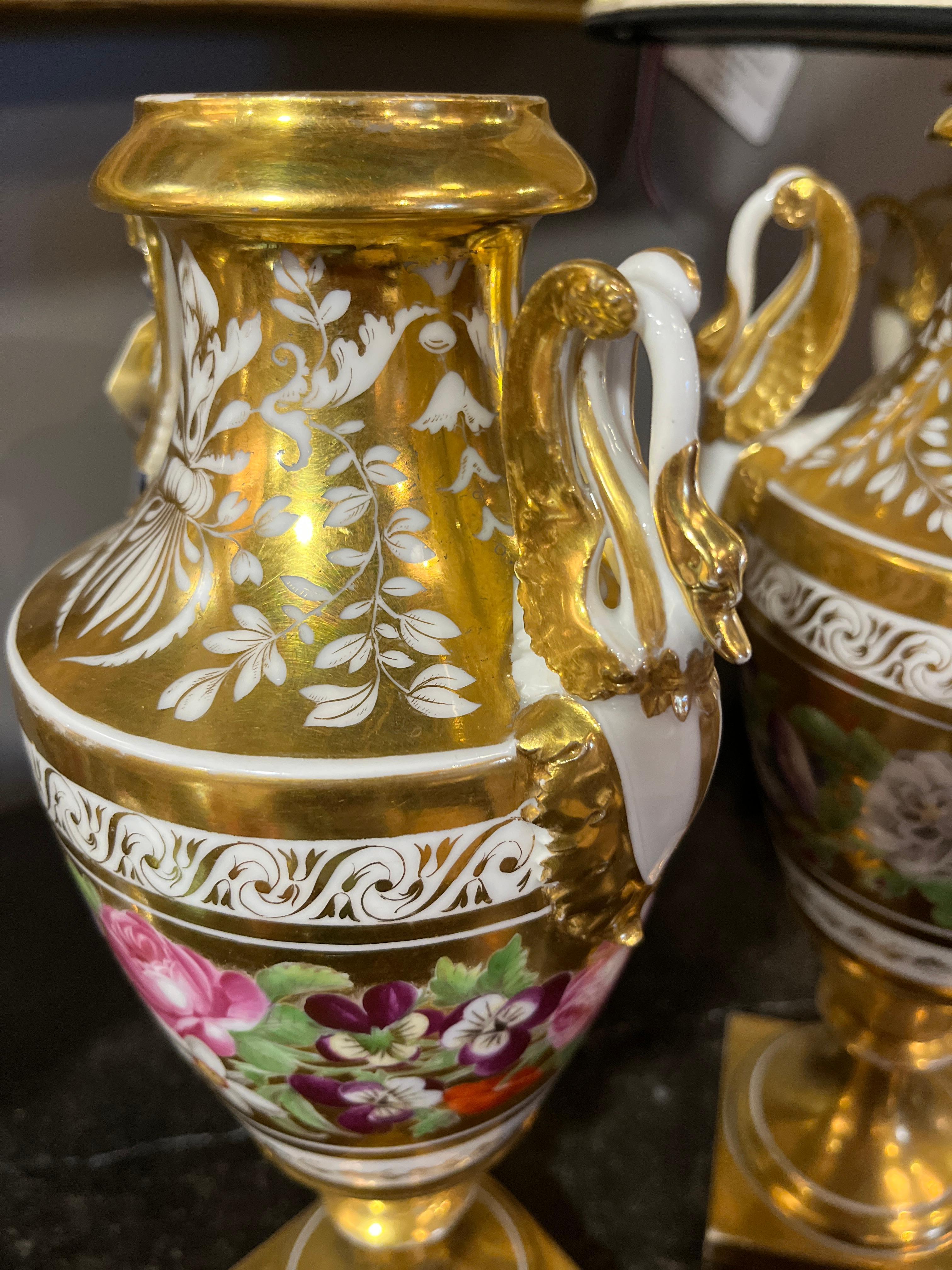 19th Century Circa 1800 Pair of Floral Paris Porcelain Urns For Sale