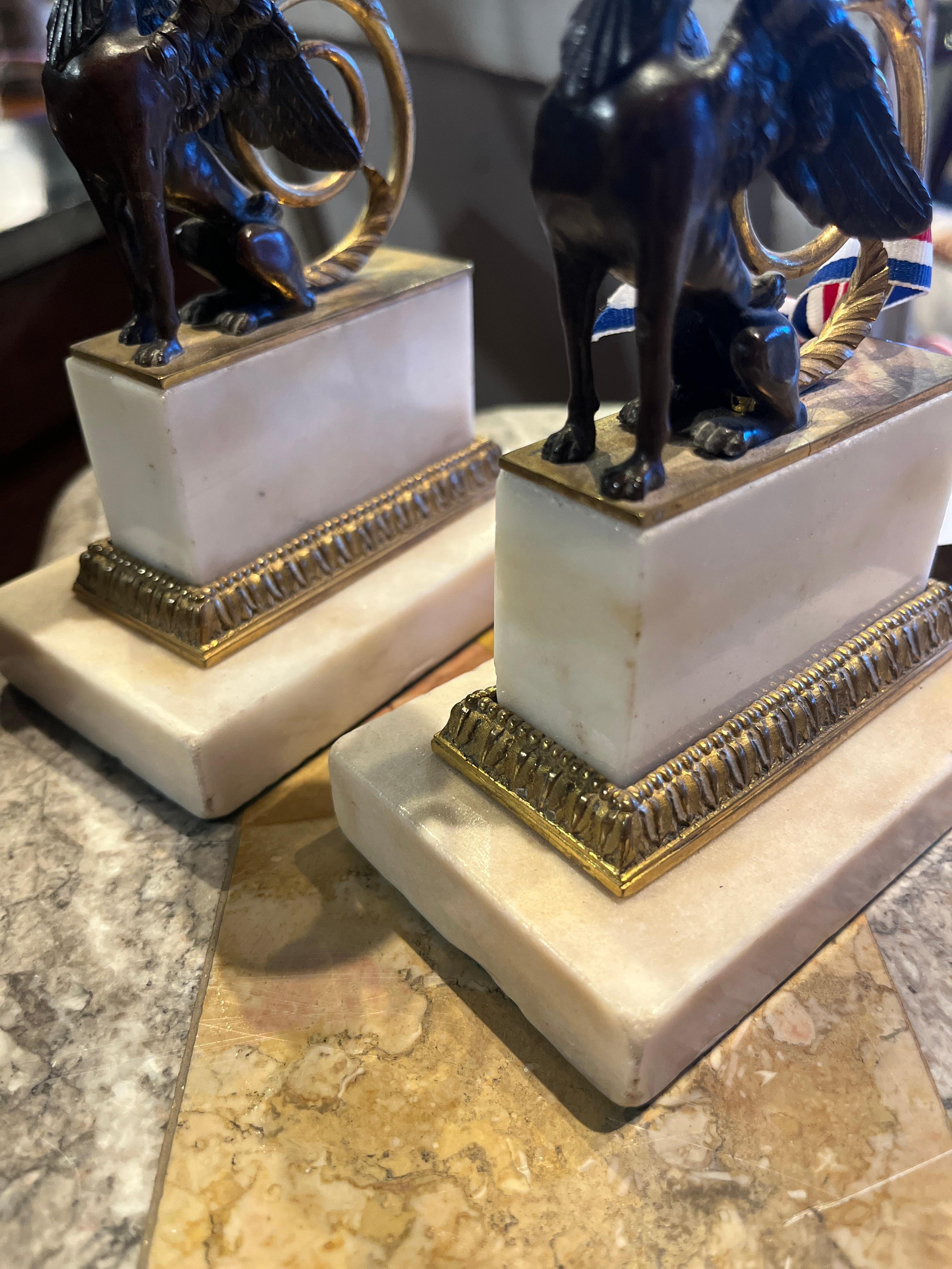Circa 1800 Pair of French Gilt Bronze Griffin Candle Holders In Good Condition For Sale In Scottsdale, AZ
