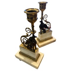 Circa 1800 Pair of French Gilt Bronze Griffin Candle Holders