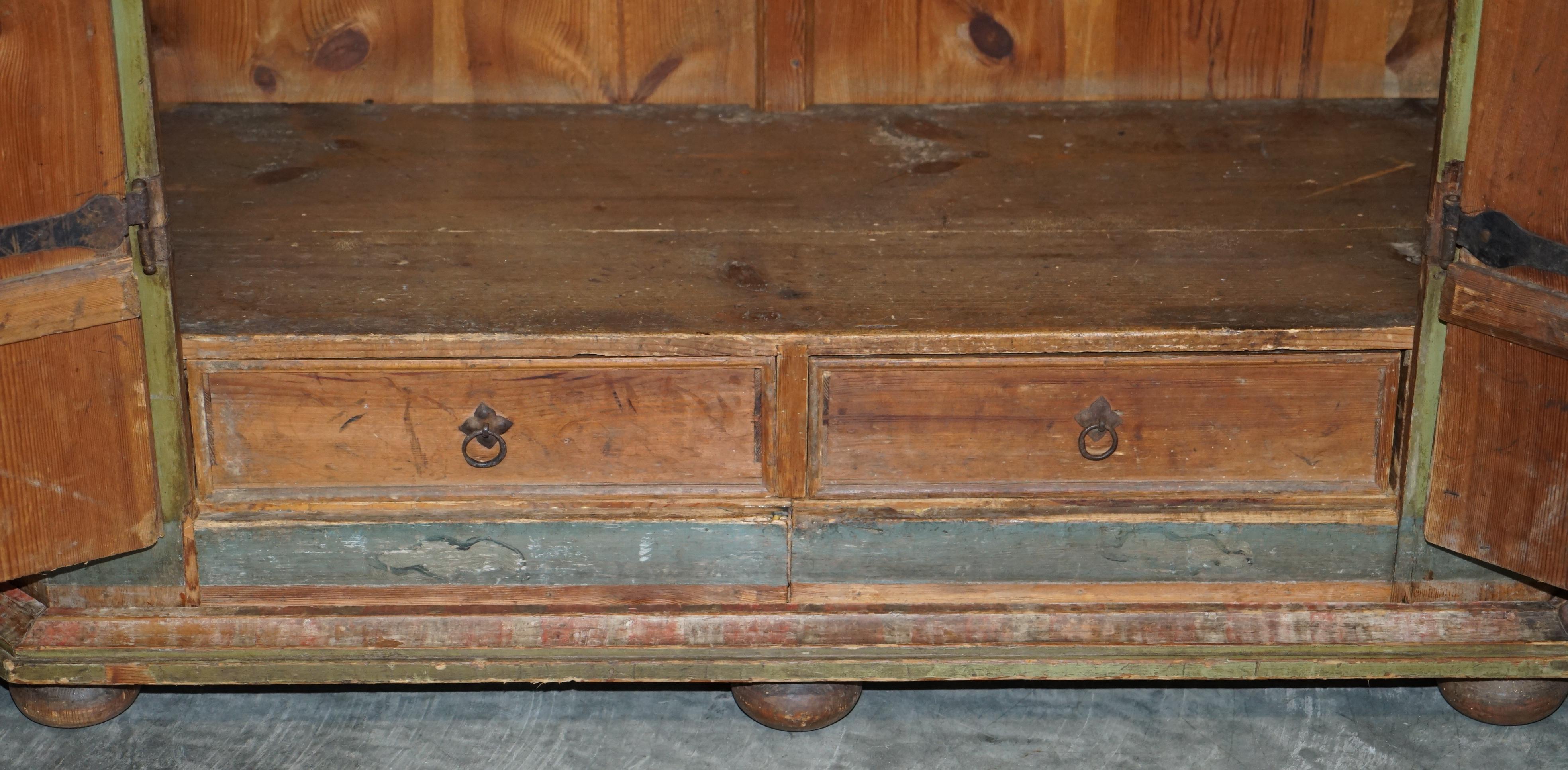 circa 1800 Sublime Hand Painted European Wardrobe or House Cupboard in Solid Oak For Sale 2