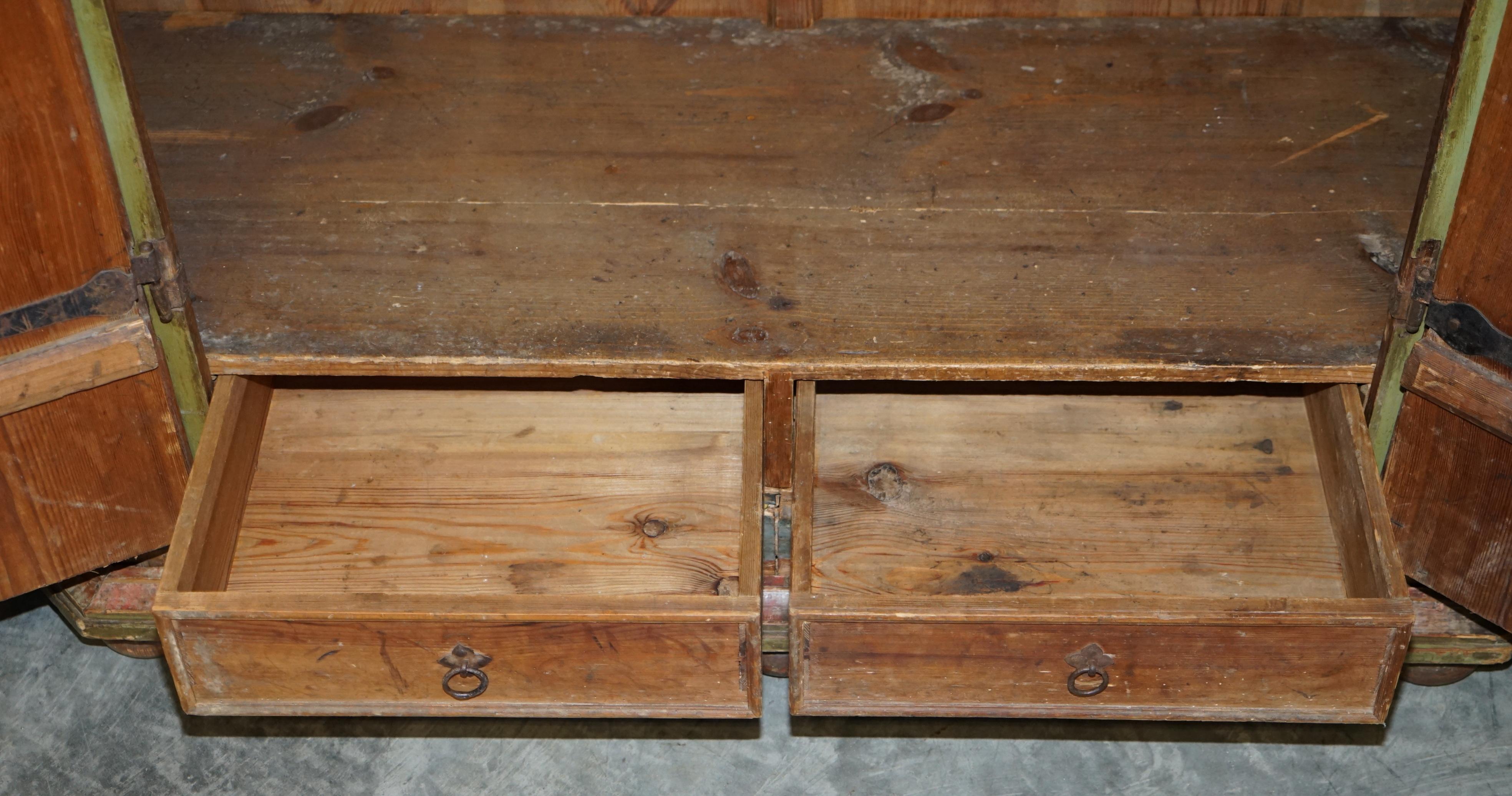 circa 1800 Sublime Hand Painted European Wardrobe or House Cupboard in Solid Oak For Sale 3