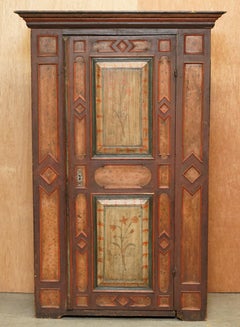 Circa 1800 Sumlime Hand Painted European Wardrobe or Hall Cupboard in Oak Wood
