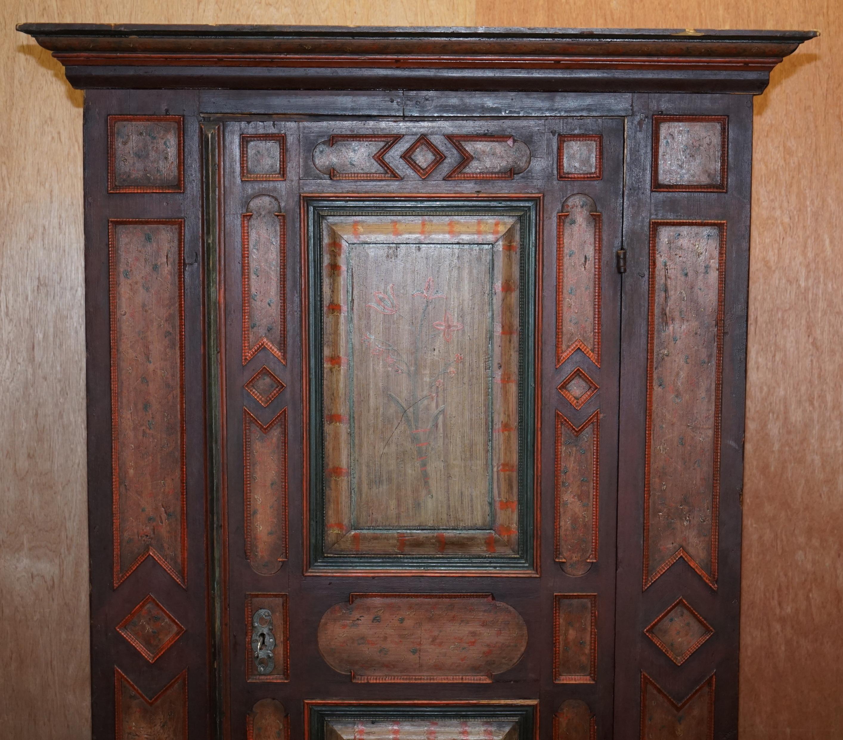 George III Circa 1800 Sumlime Hand Painted European Wardrobe or Hall Cupboard in Oak Wood For Sale
