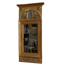 Circa 1800 Swedish Gustavian gilt mirror with blue detail