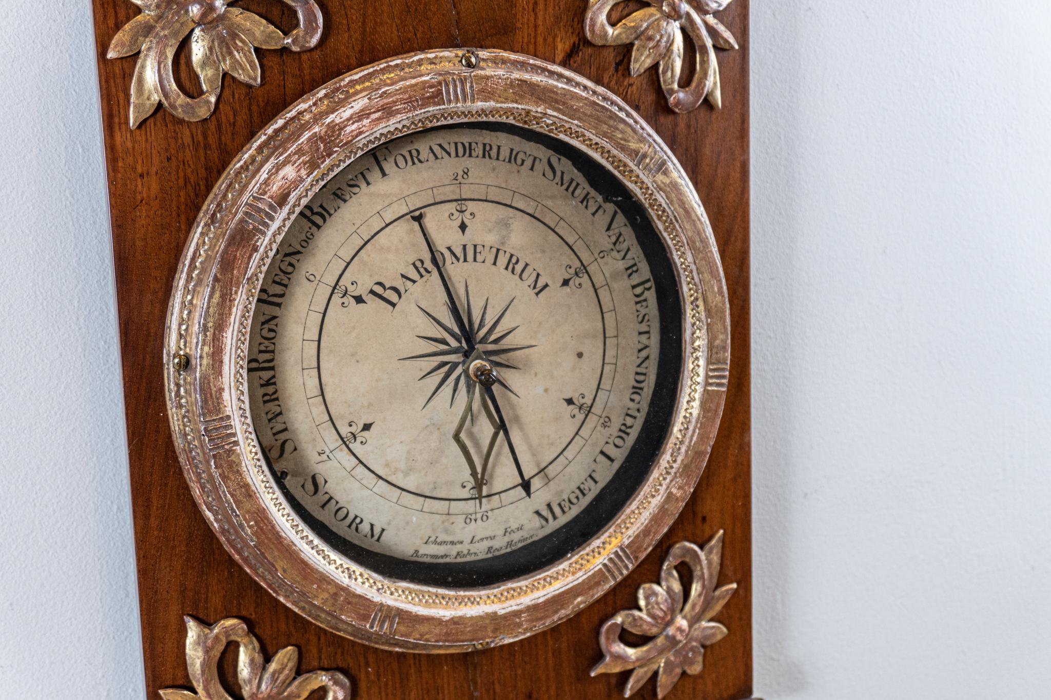 Gilt Circa 1800 Swedish Gustavian Mahogany Barometer by Iohannes Lerra For Sale