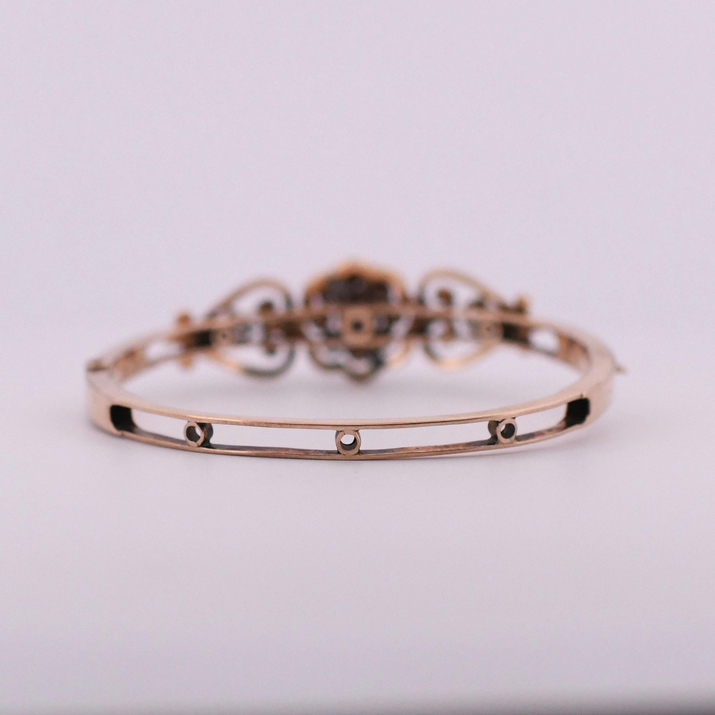 Circa 1800's 14K Rose Gold Diamond and Enamel Bracelet - B-623OXP-N In Good Condition For Sale In Addison, TX