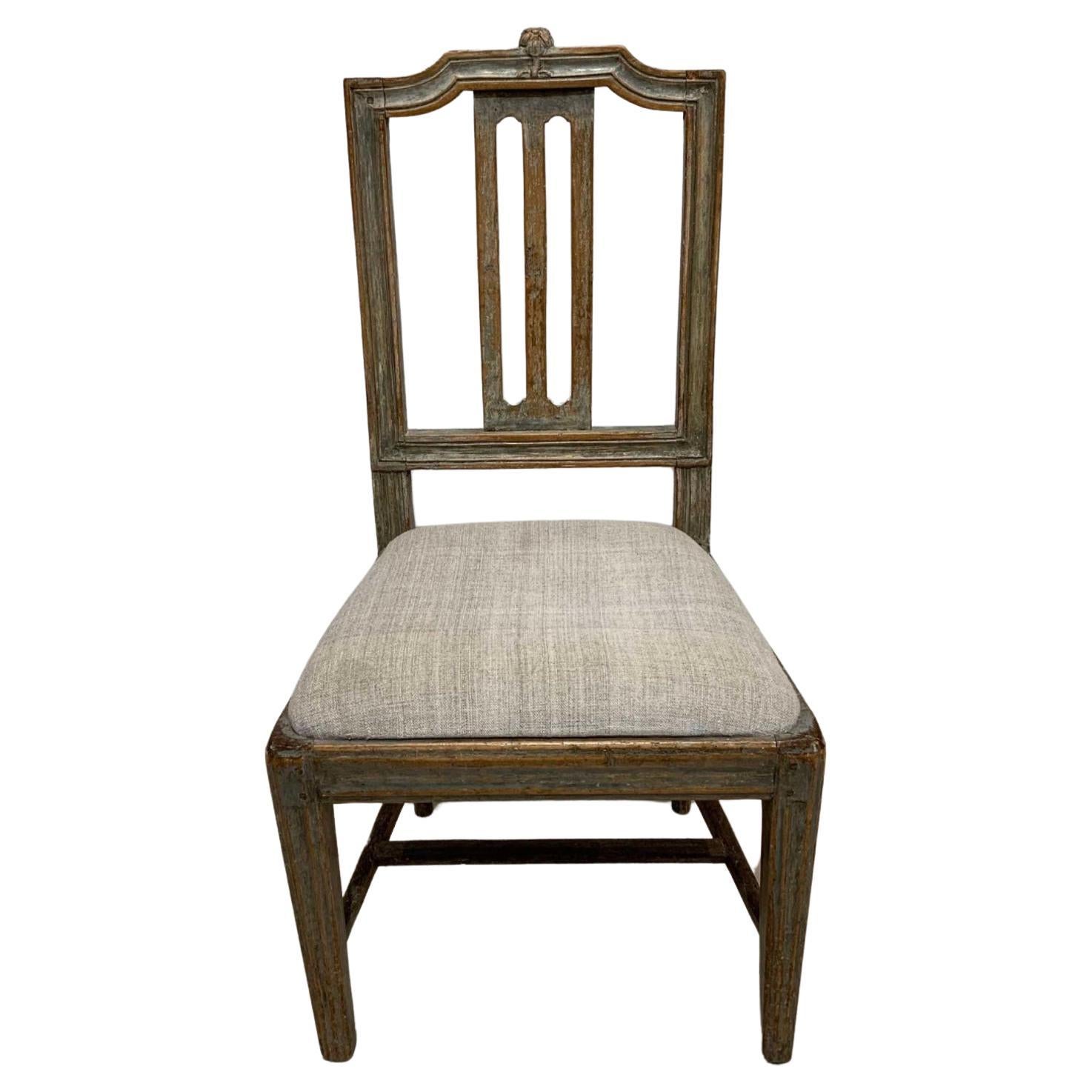 Circa 1800s painted Gustavian side chair with decorative flower carving