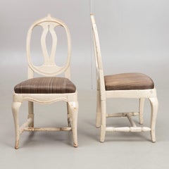 Circa 1800s set of six Swedish painted oak Provincial Gustavian dining chairs