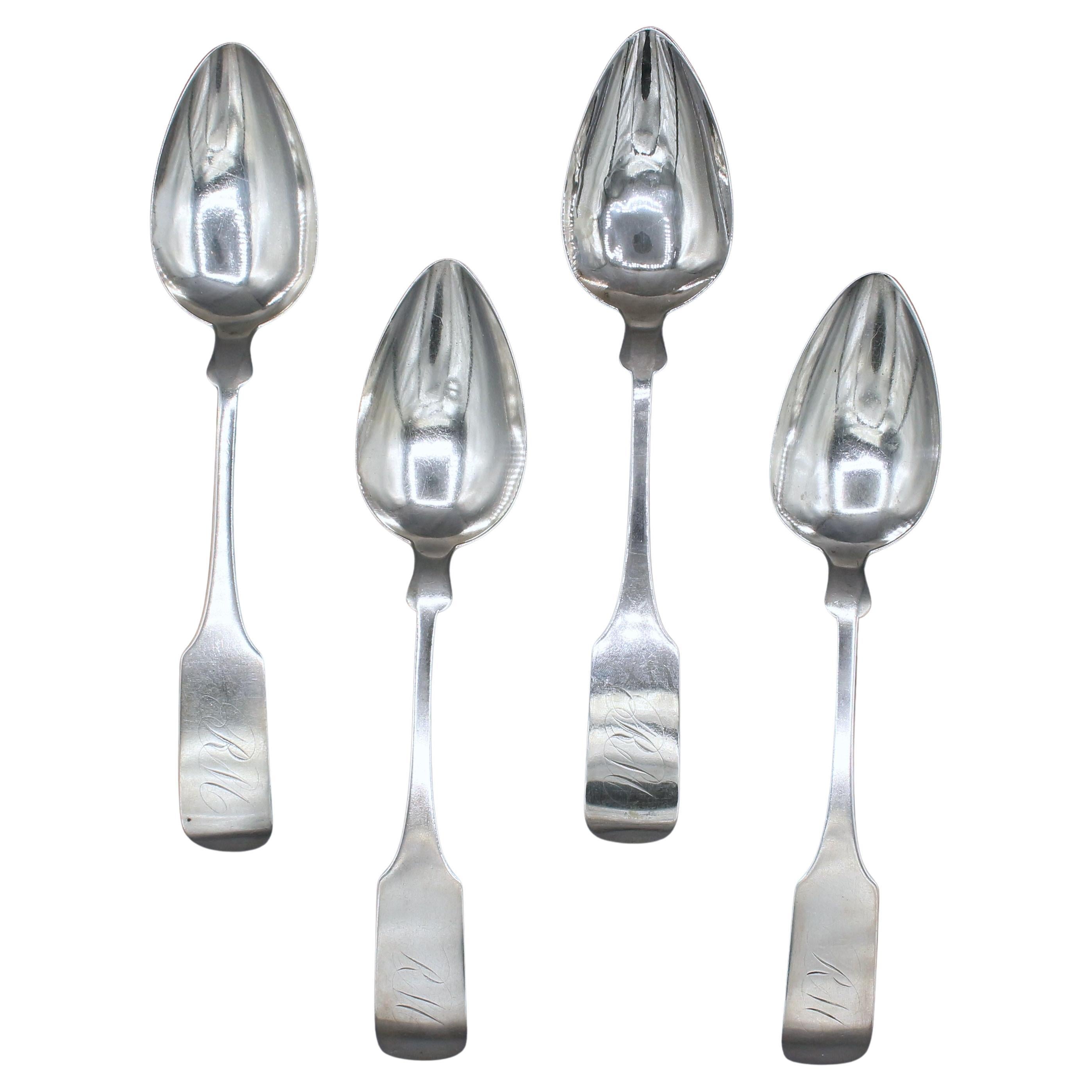 Set di 4 cucchiai da portata in argento con monete americane di Charles Davy, circa 1805 o 1810
