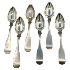 Circa 1805 Juego de 6 cucharillas de plata acuñada americana de G.L. Hanks