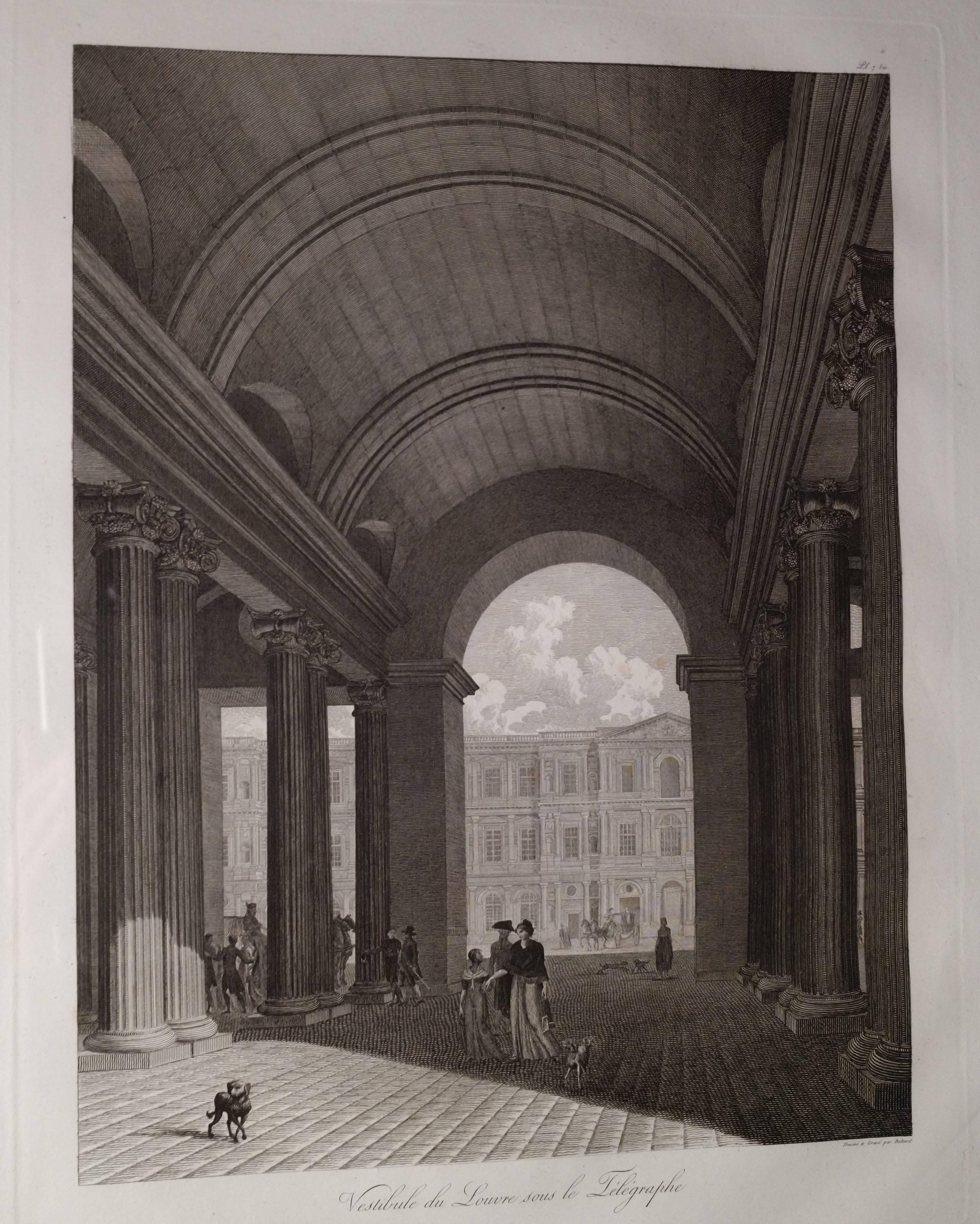 Engraved Set of 9 Engravings, Views Palace of Le Louvre Paris, circa 1805 by Balard. For Sale