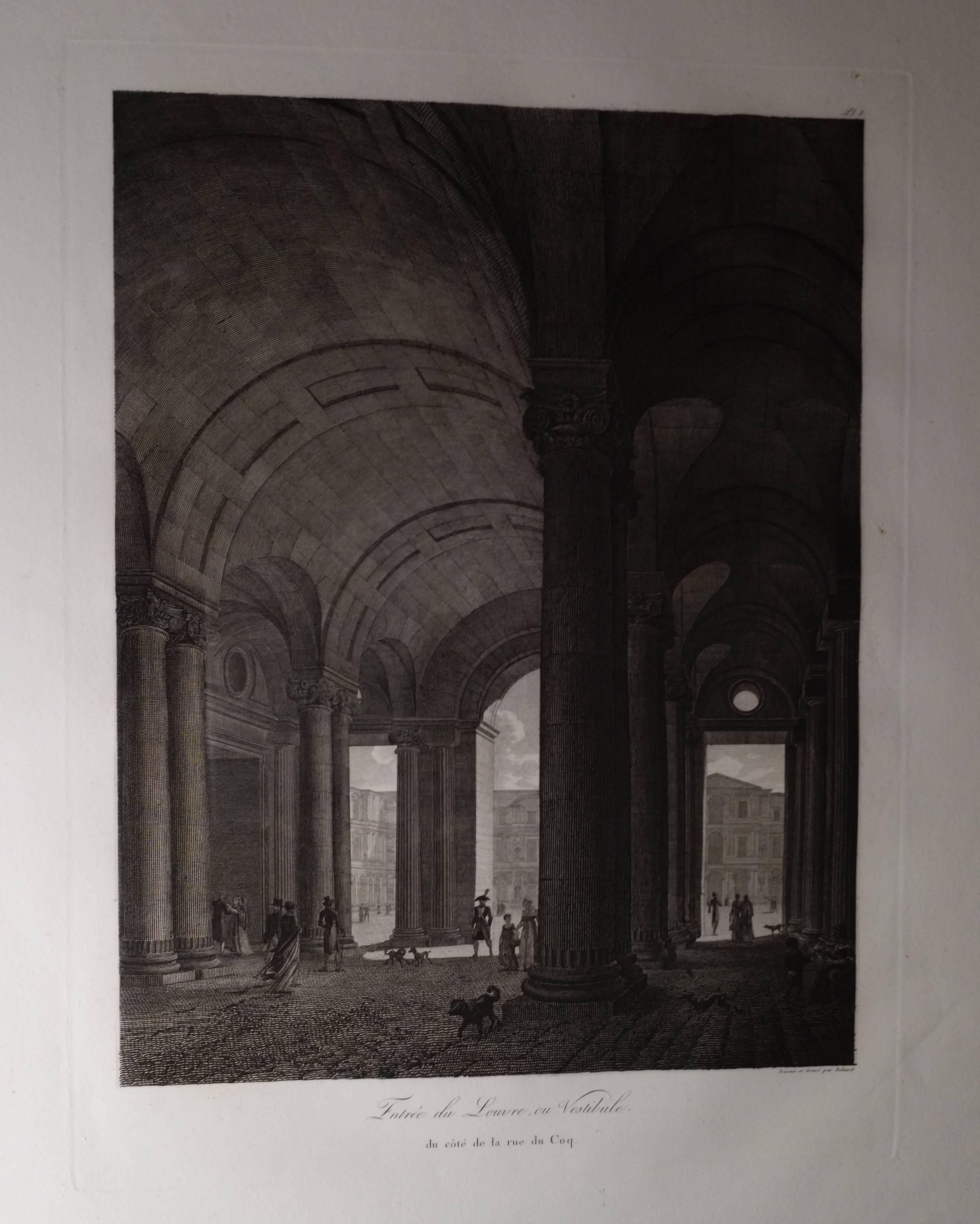 Set of 9 Engravings, Views Palace of Le Louvre Paris, circa 1805 by Balard. For Sale 2