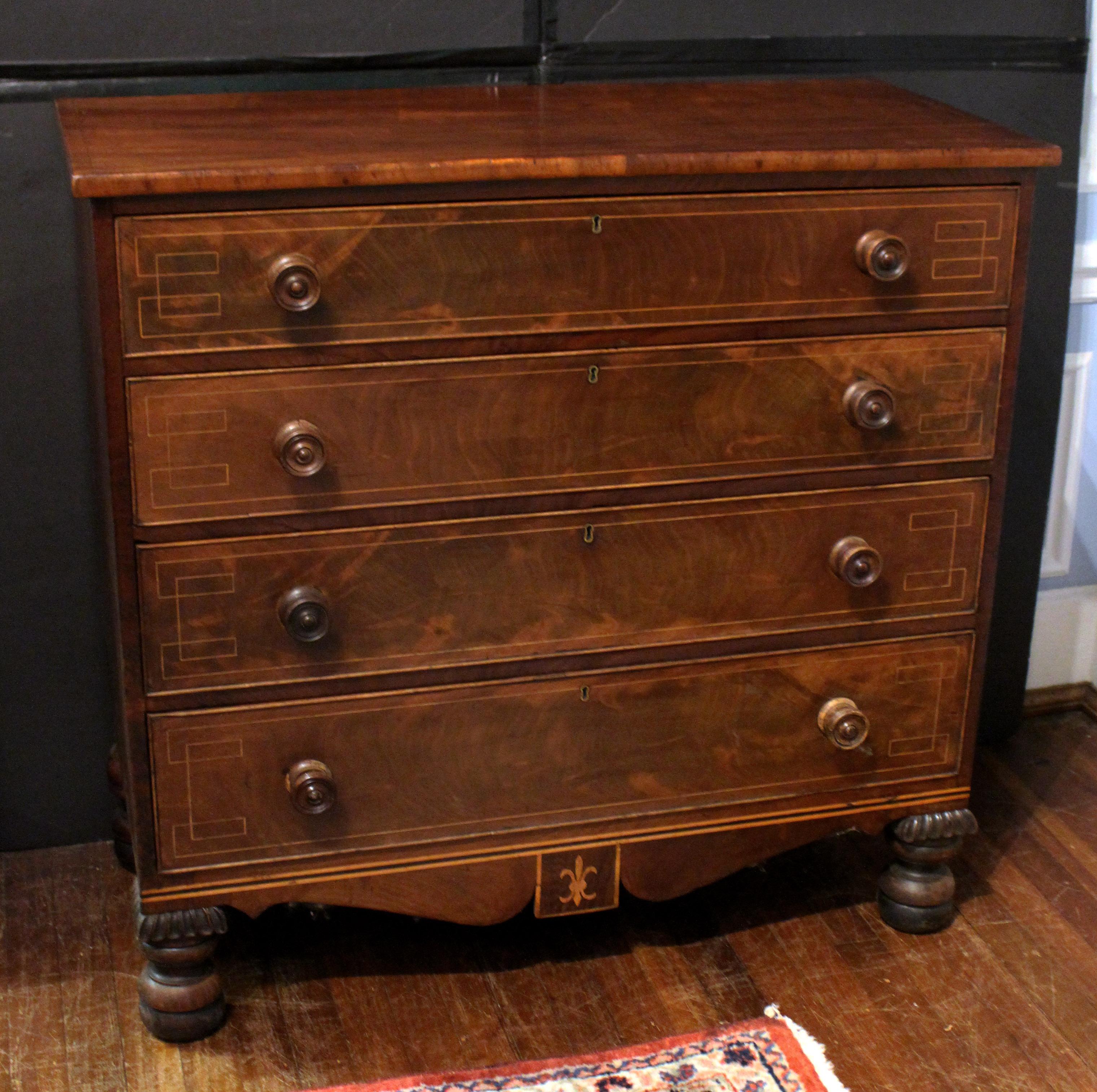 Other Circa 1810 Channel Island Chest of Drawers with Greek Key Stringing