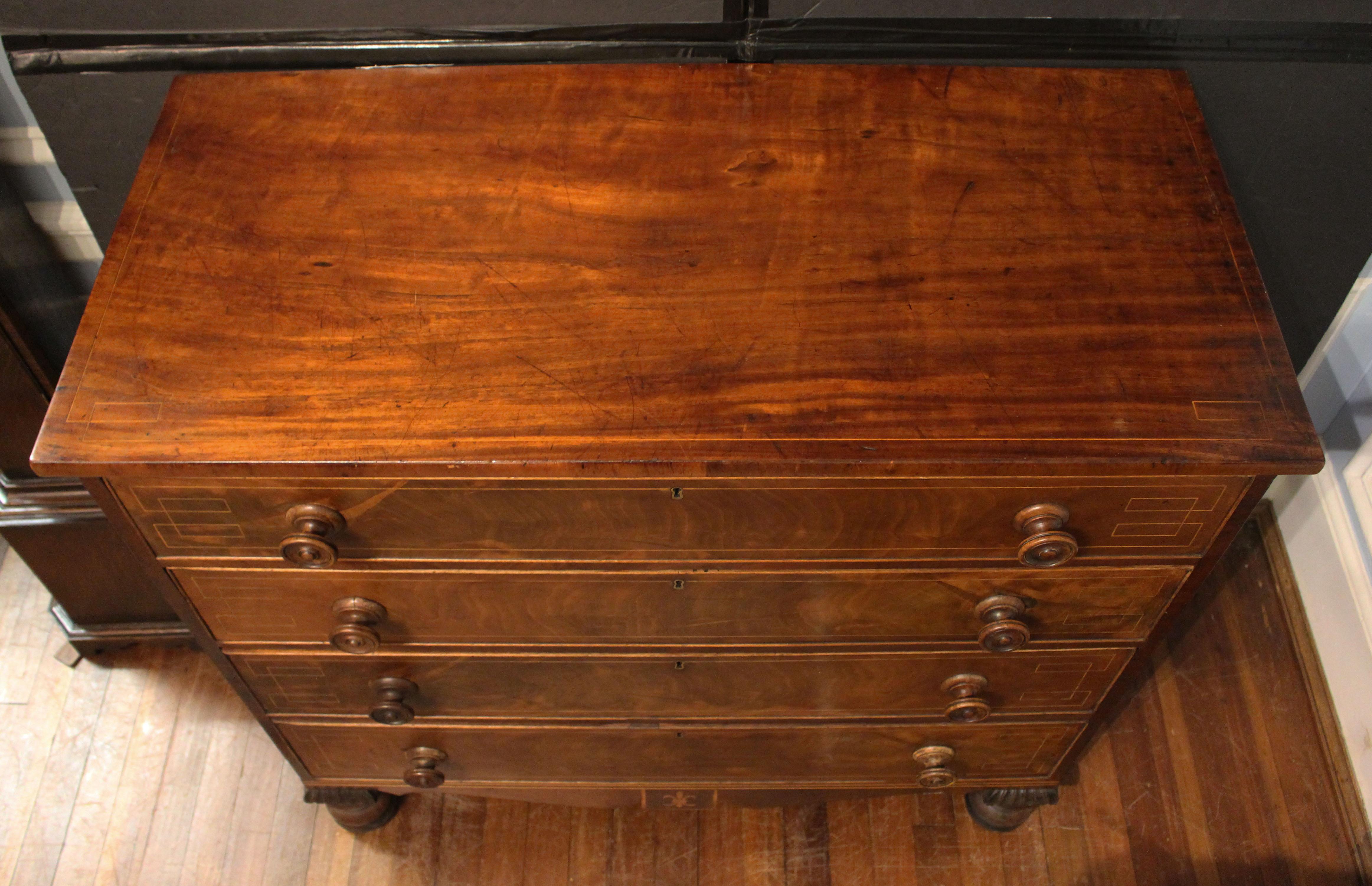 Circa 1810 Channel Island Chest of Drawers with Greek Key Stringing In Good Condition In Chapel Hill, NC