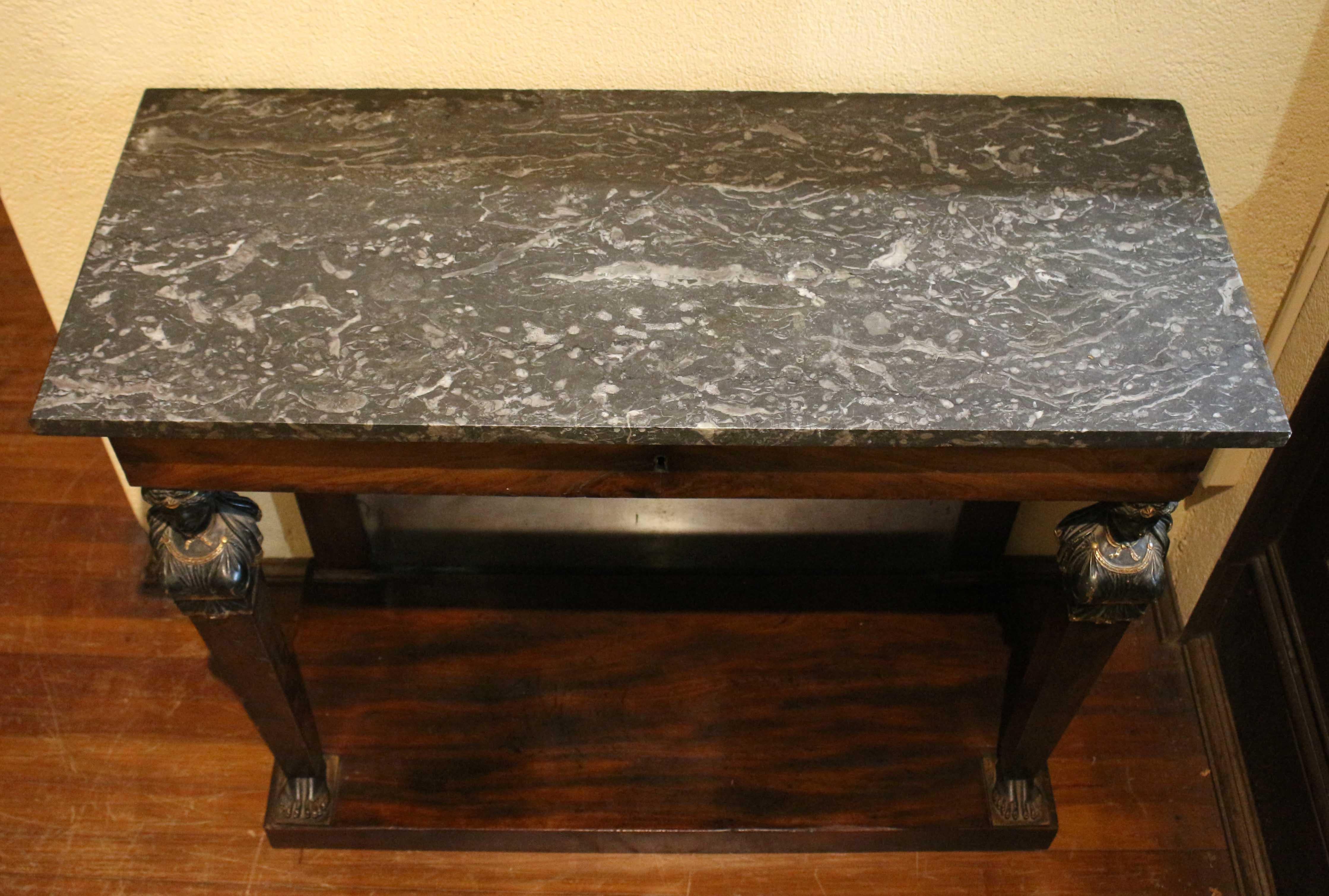 Circa 1810 Empire Period French Marble Top Console Table In Good Condition For Sale In Chapel Hill, NC