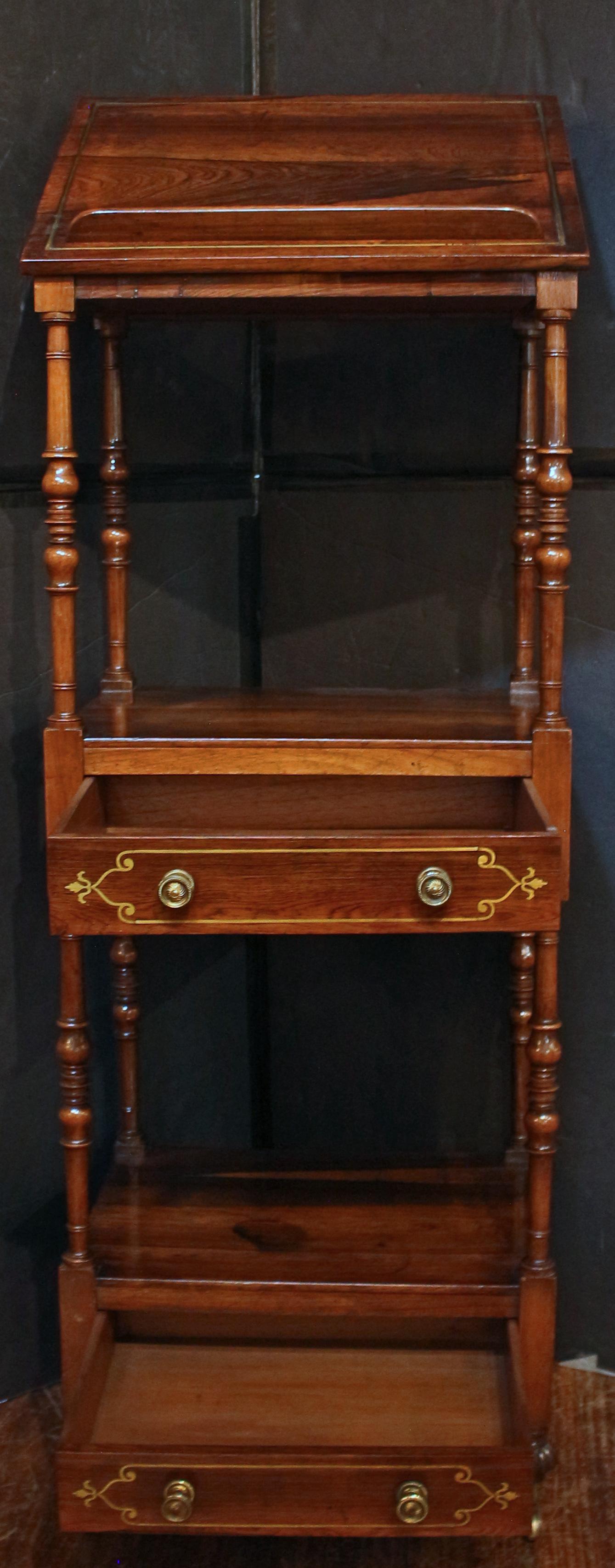 Carved Circa 1810 English Regency Period 3-Tier What-not Stand with Reading Shelf For Sale