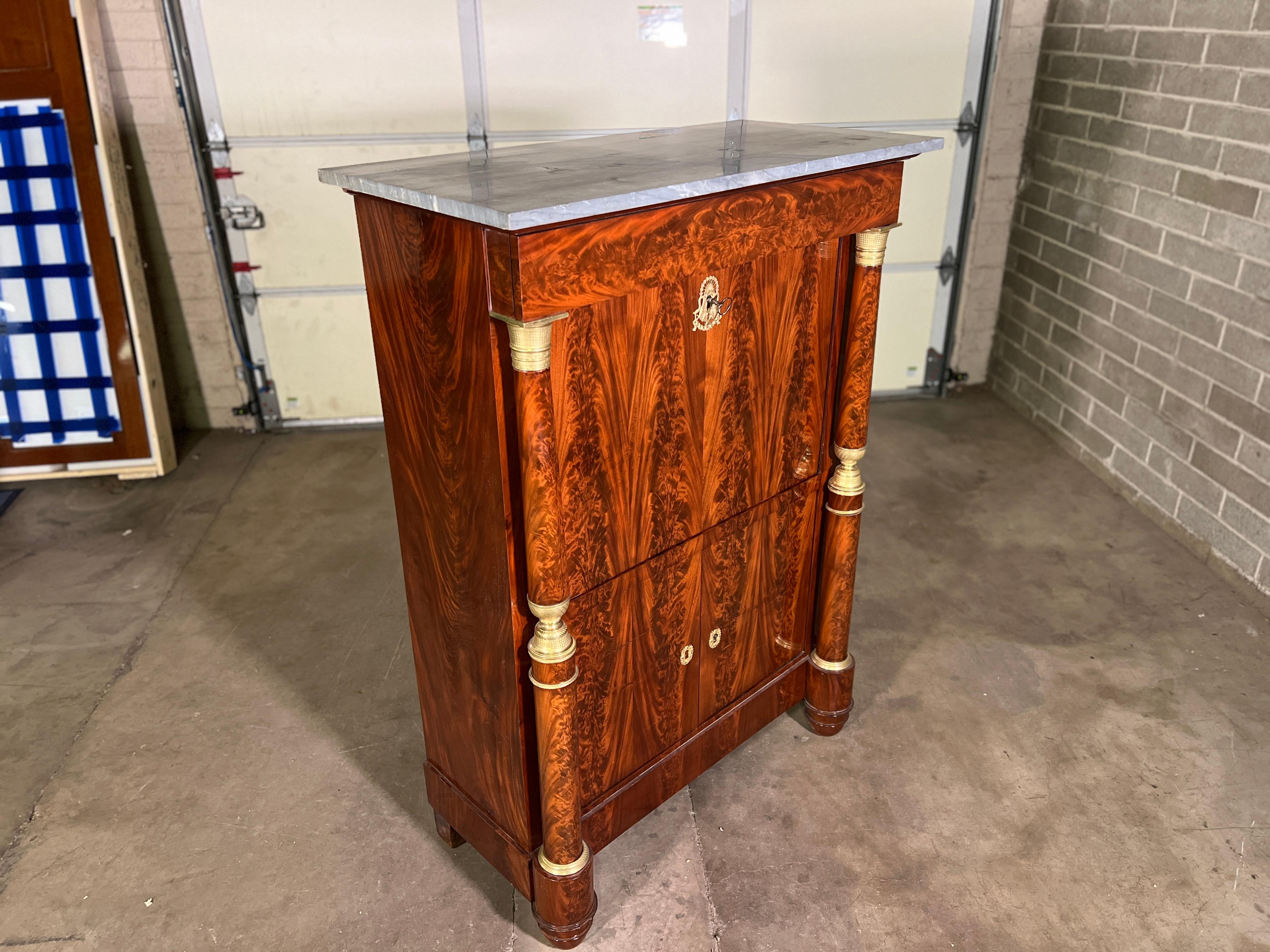 Circa 1810. French Empire Mahogany Secretary With Ormolu Fittings & Trim In Good Condition For Sale In Scottsdale, AZ