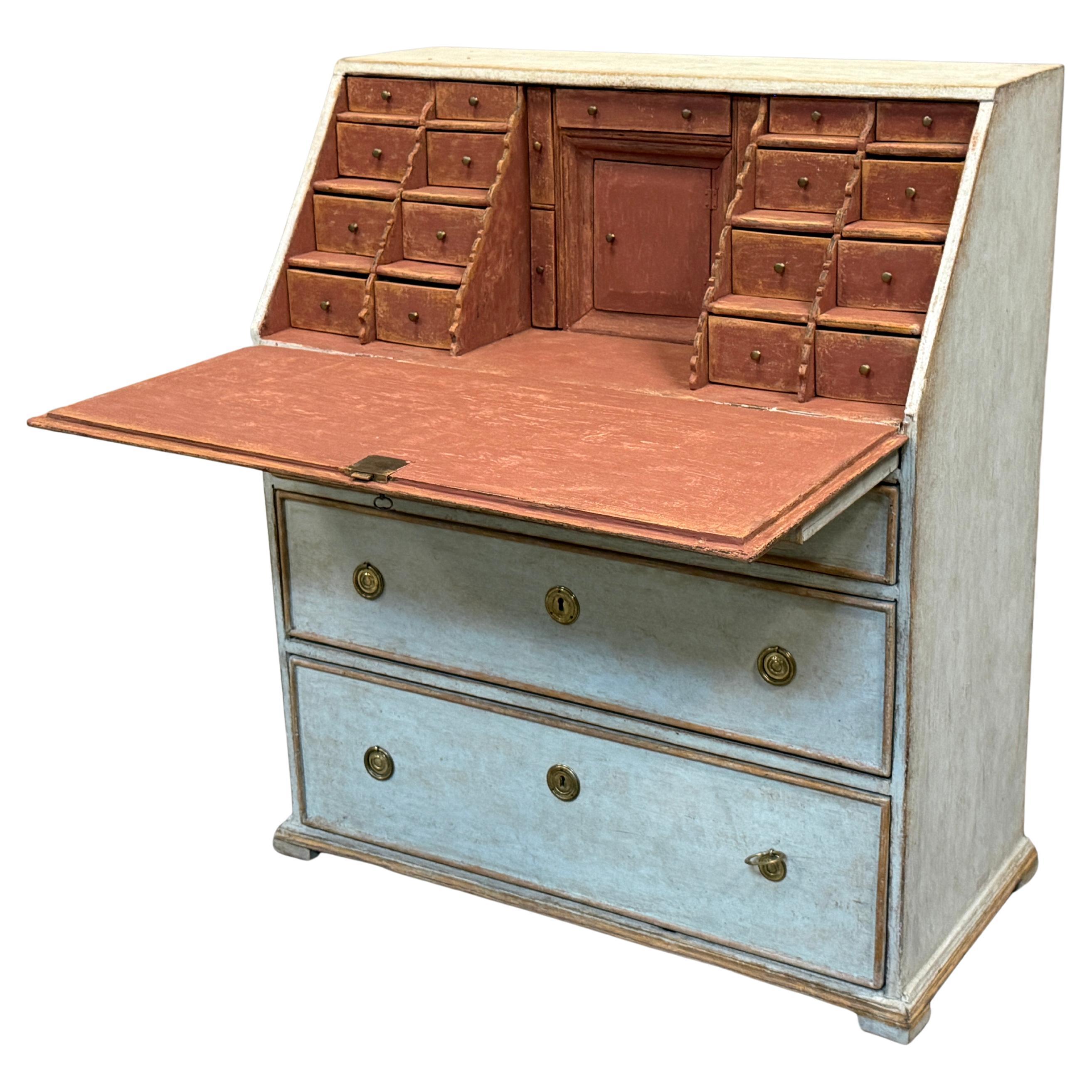 Early 19th C. Swedish Gustavian Style Painted Drop Front Writing Desk