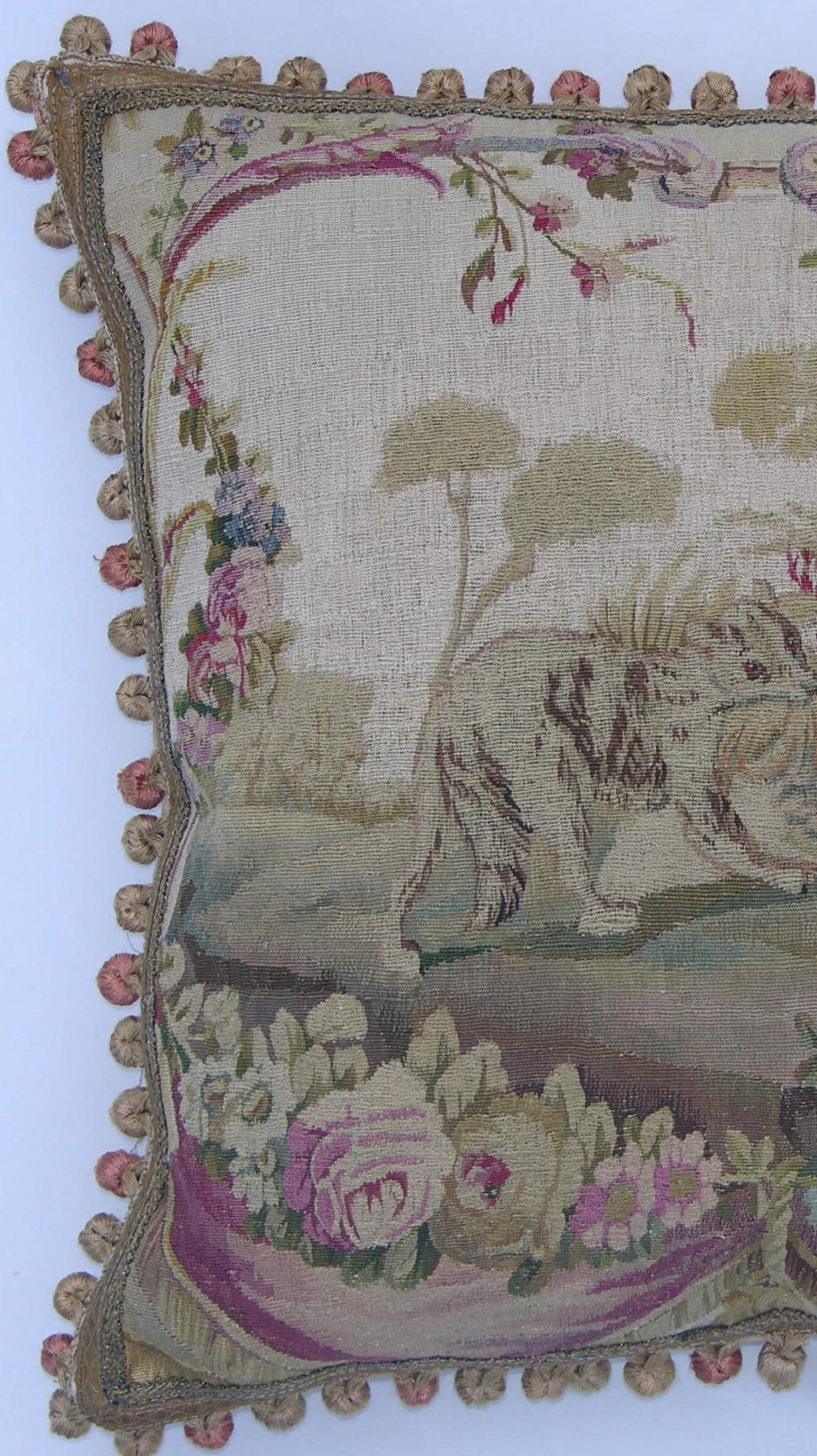 Antique French Aubusson Tapestry Pillow Ca. 1820