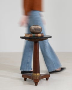 Circa 1820 Black Wood Empire Pedestal Table With Marble Top