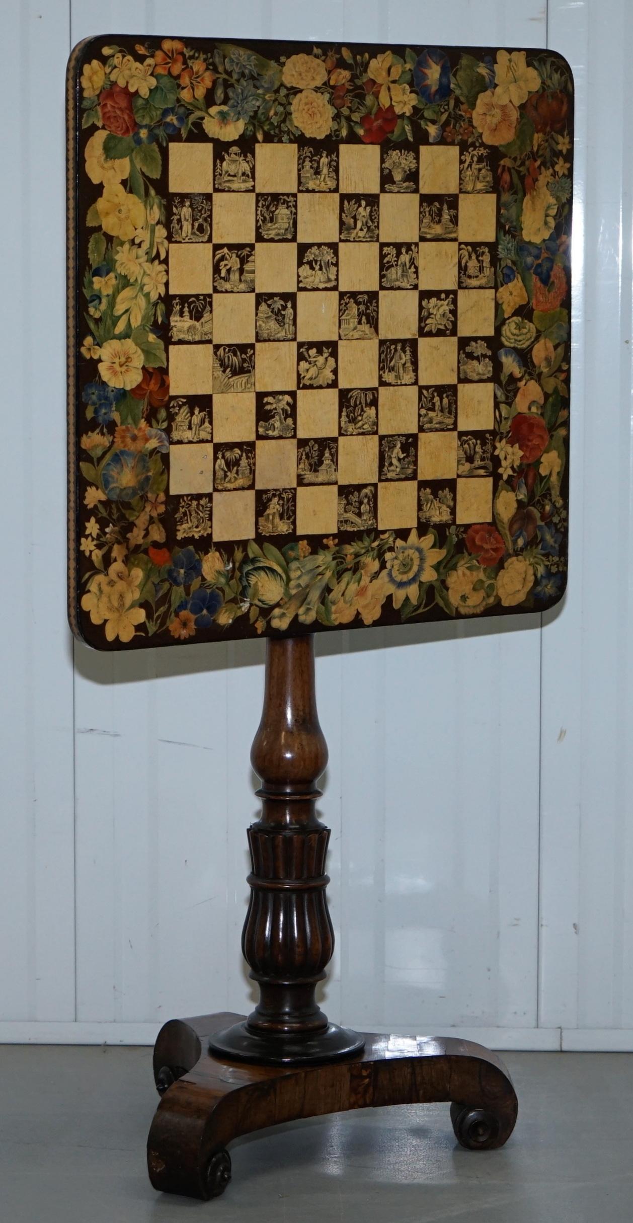 Chinese Chinoiserie George IV Rare Wood Games Table Chess Tilt Top, circa 1820 11