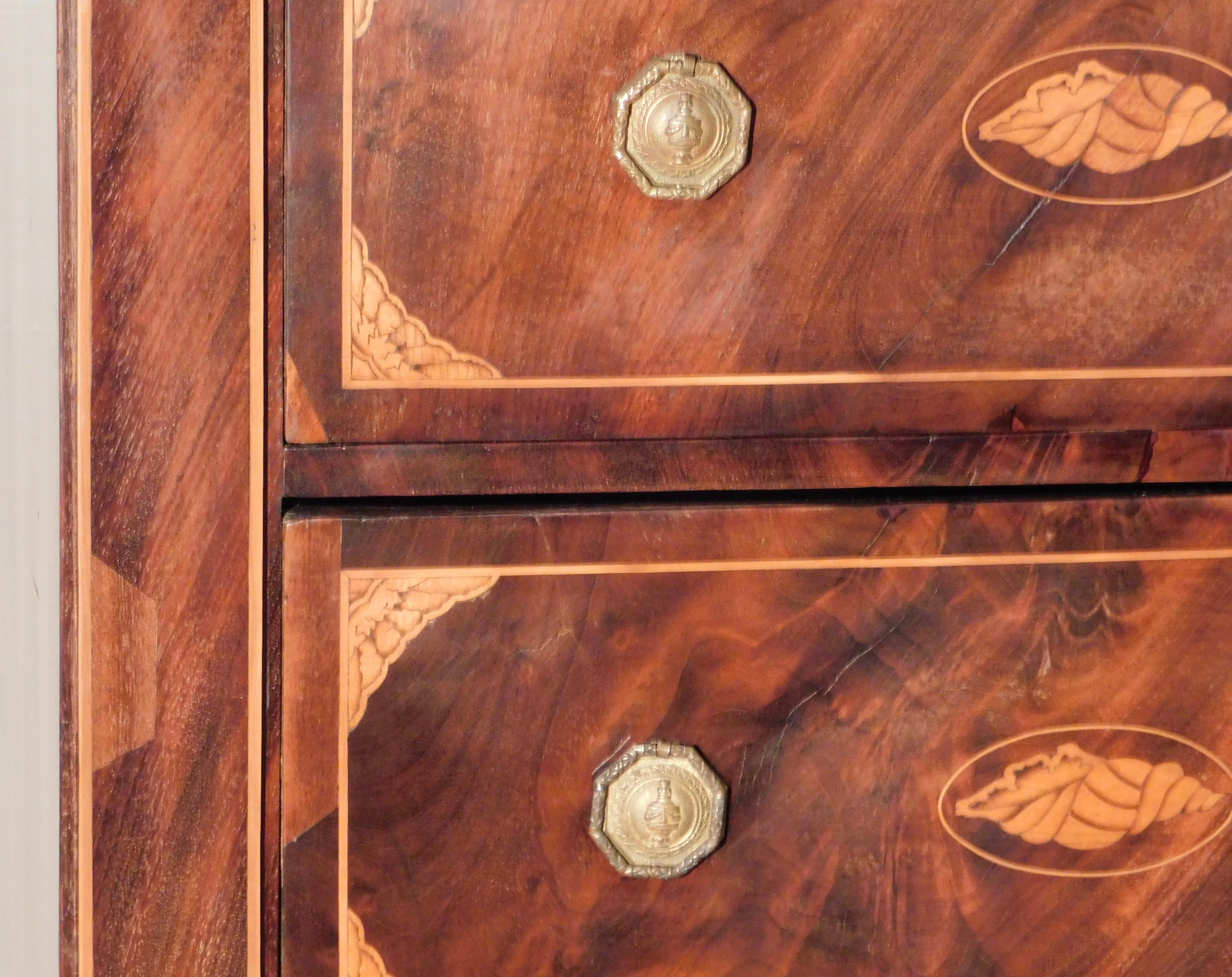 Dutch High Boy Chest of Drawers with Marquetry Inlaid Shell Designs, circa 1820 For Sale 5