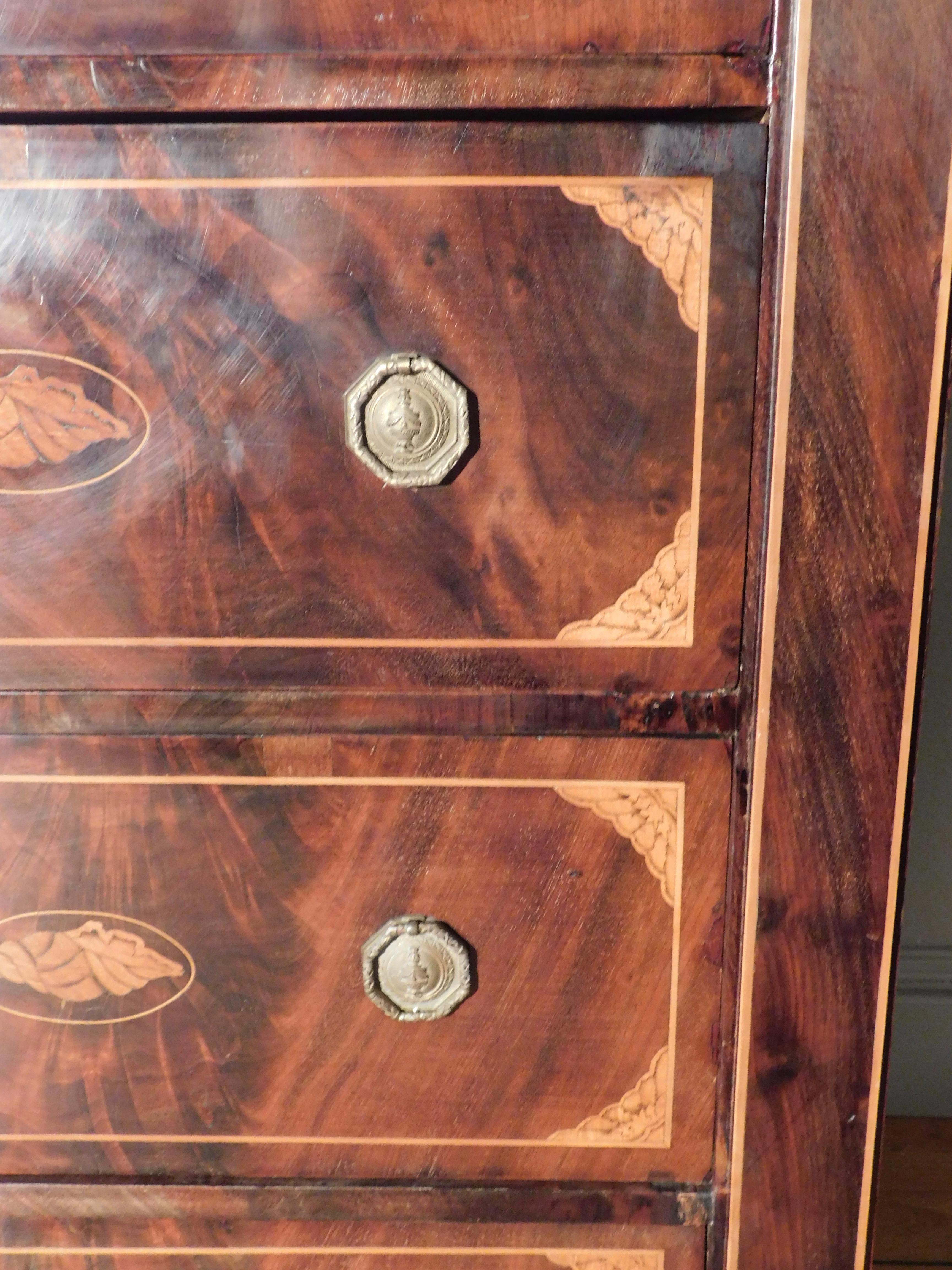 Dutch High Boy Chest of Drawers with Marquetry Inlaid Shell Designs, circa 1820 For Sale 11