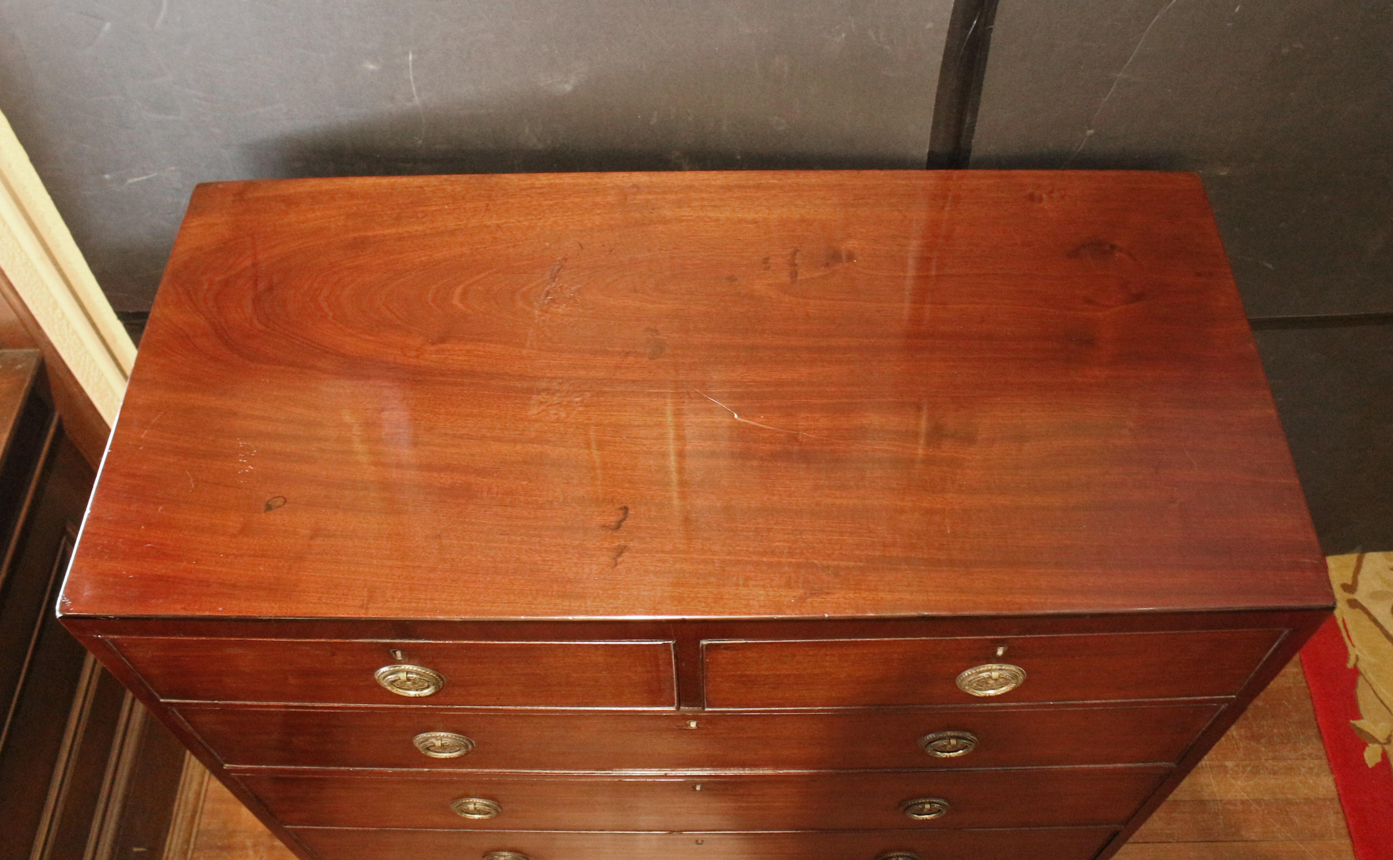 Brass Circa 1820 English Regency Period Chest of Drawers