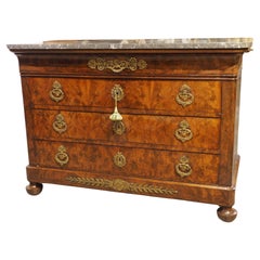 Circa 1820 French Restauration Commode in Flame Mahogany, Gilt Bronze Hardware