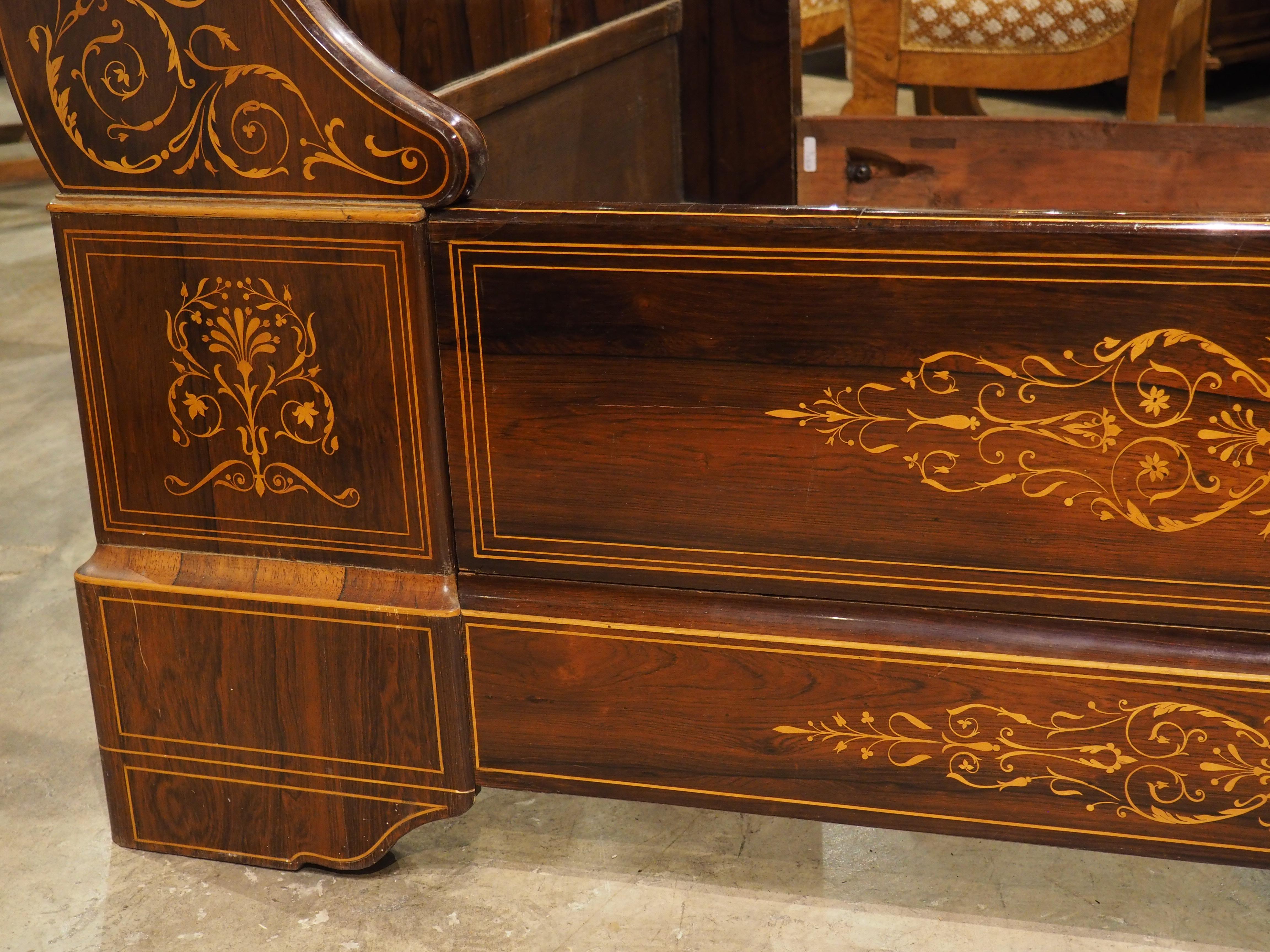 Circa 1820 French Sleigh Bed and Chevet Side Table with Sycamore Inlay For Sale 4