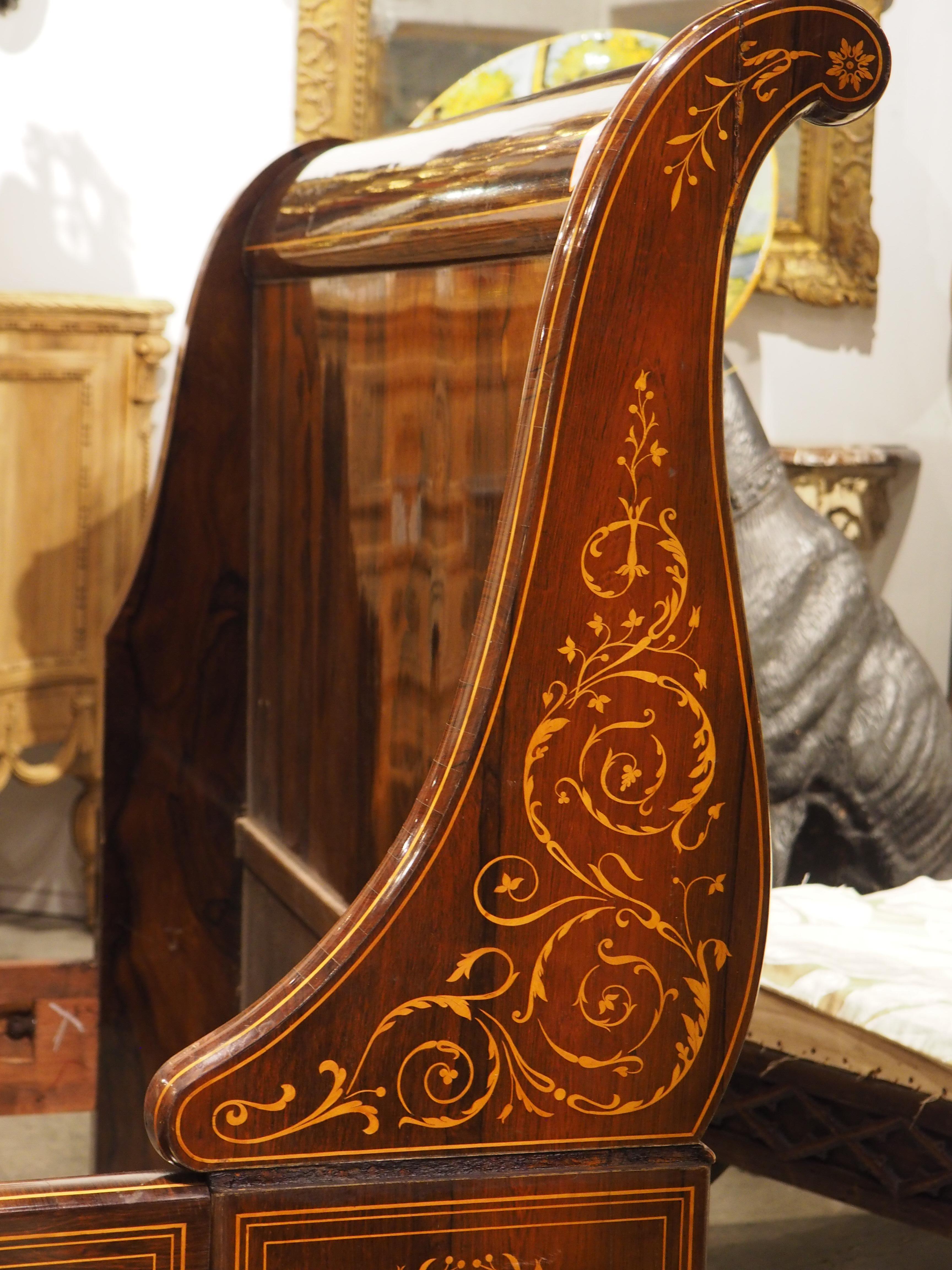 Circa 1820 French Sleigh Bed and Chevet Side Table with Sycamore Inlay For Sale 6