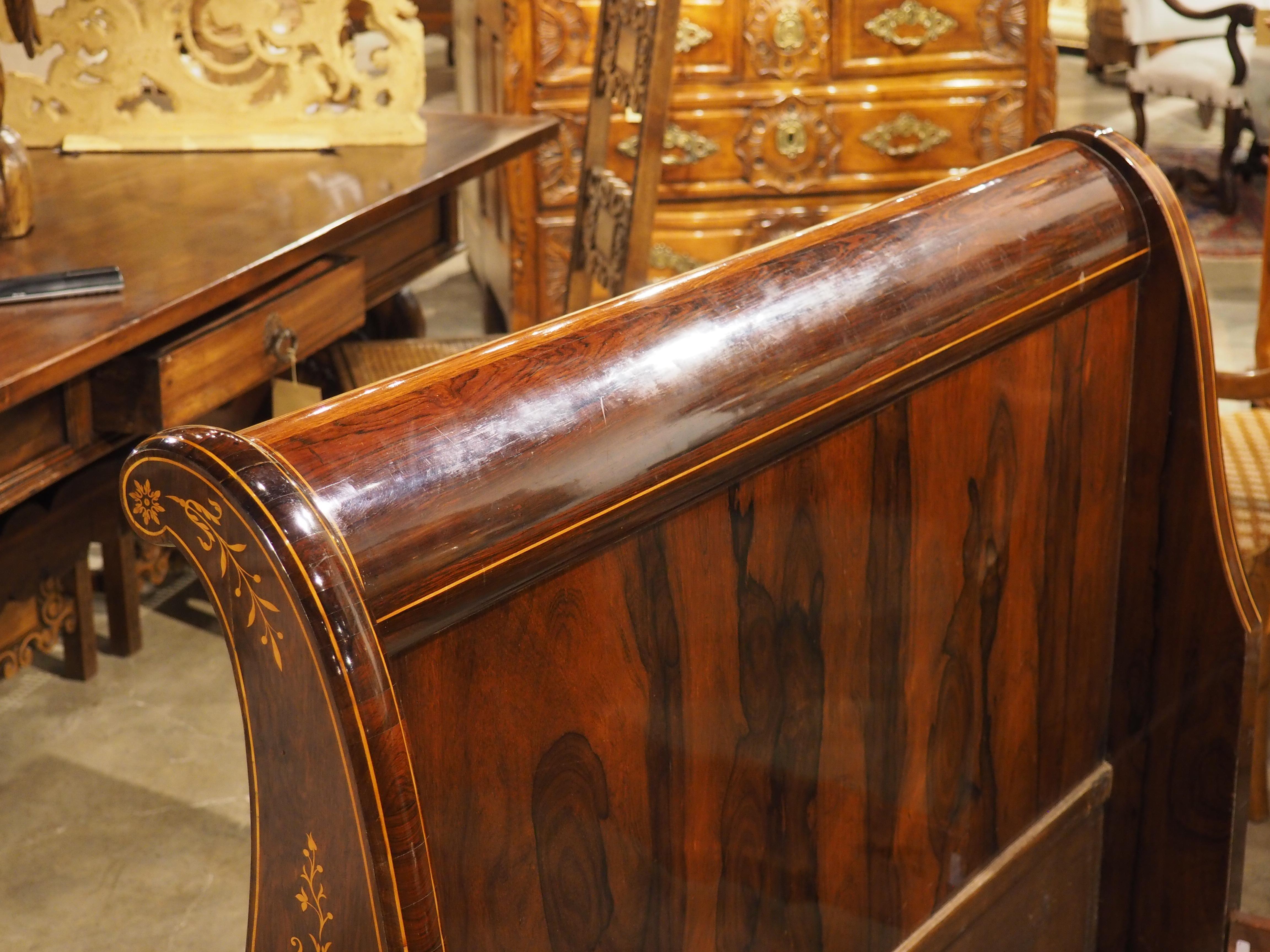 Circa 1820 French Sleigh Bed and Chevet Side Table with Sycamore Inlay For Sale 8