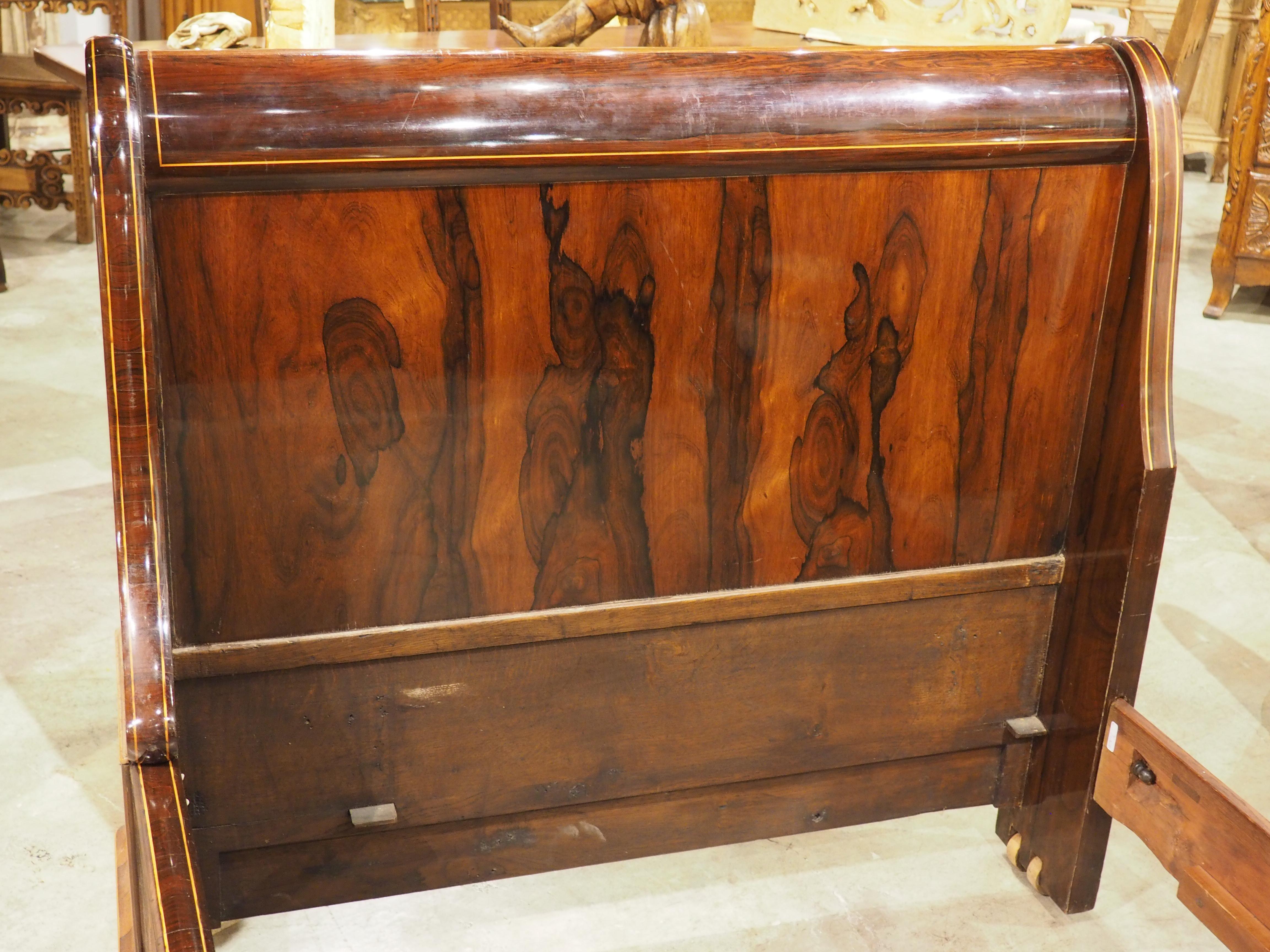 Circa 1820 French Sleigh Bed and Chevet Side Table with Sycamore Inlay For Sale 9