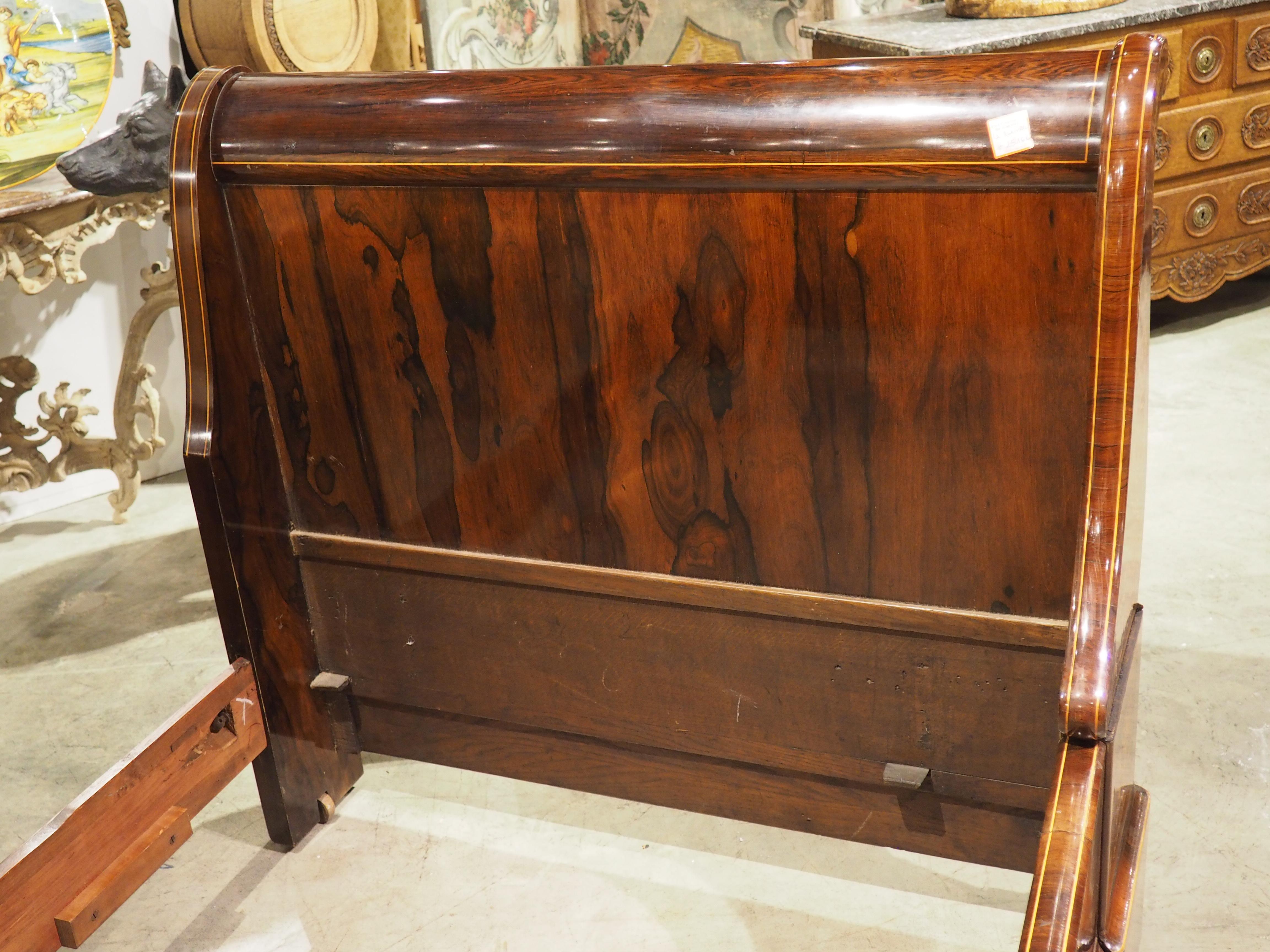 Circa 1820 French Sleigh Bed and Chevet Side Table with Sycamore Inlay For Sale 10