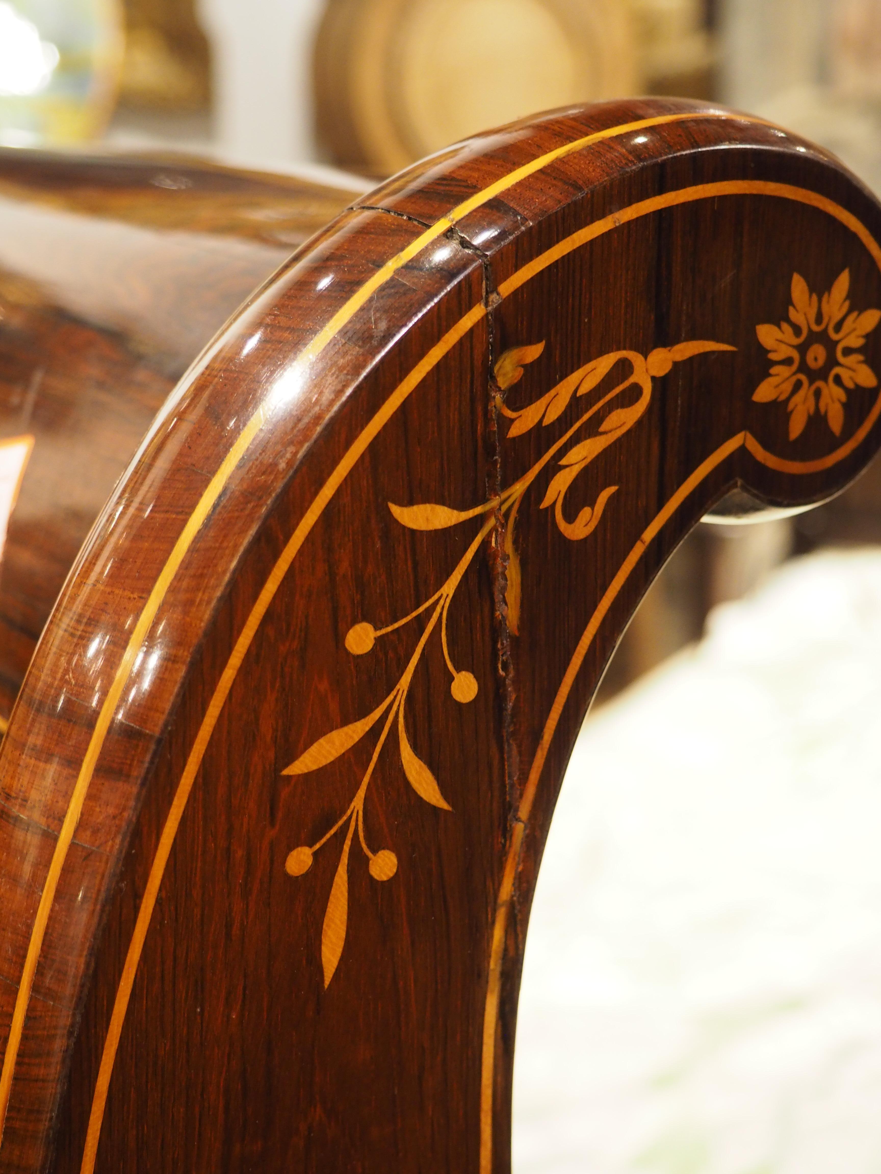 Circa 1820 French Sleigh Bed and Chevet Side Table with Sycamore Inlay For Sale 12