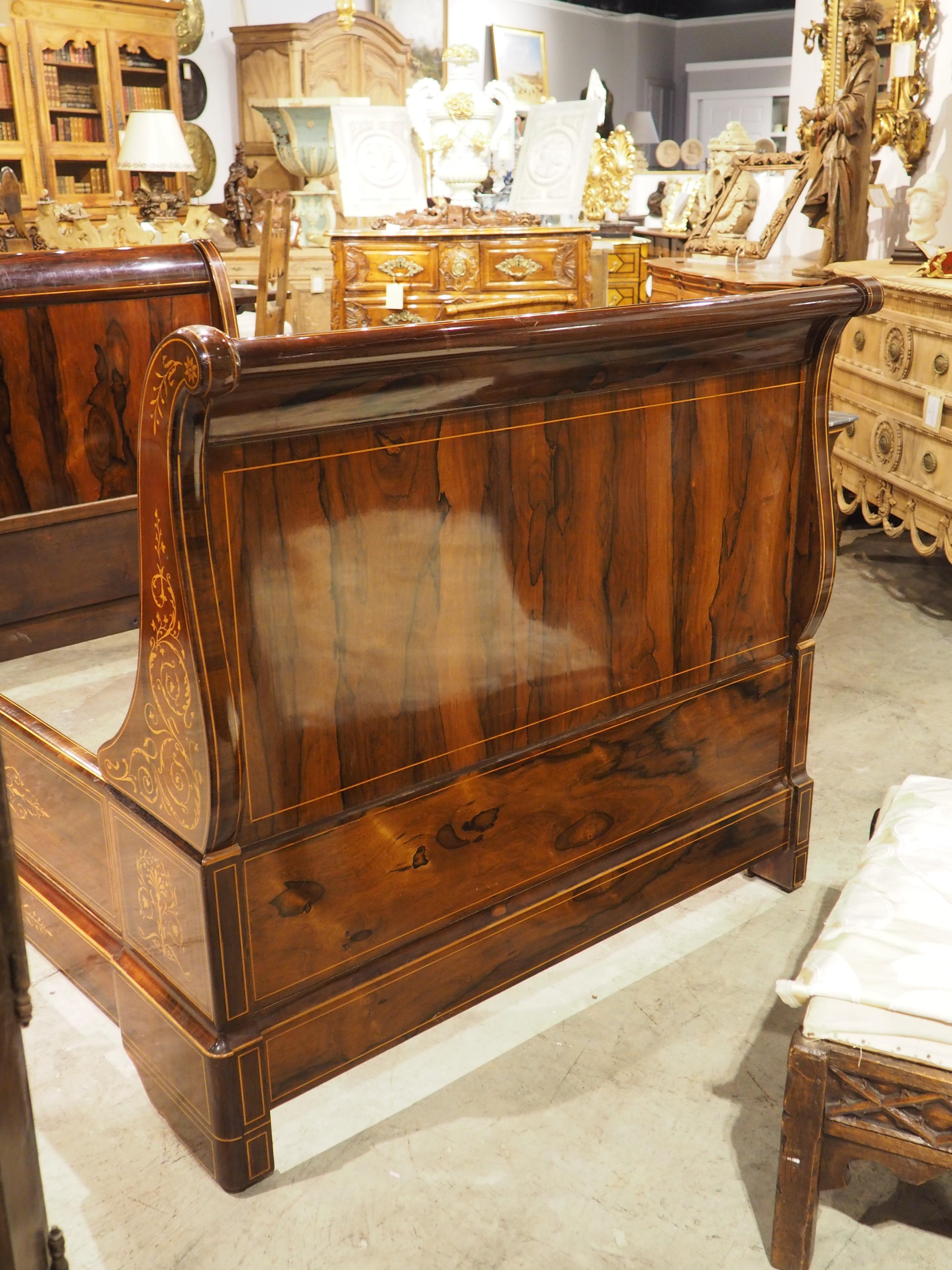 Circa 1820 French Sleigh Bed and Chevet Side Table with Sycamore Inlay For Sale 13