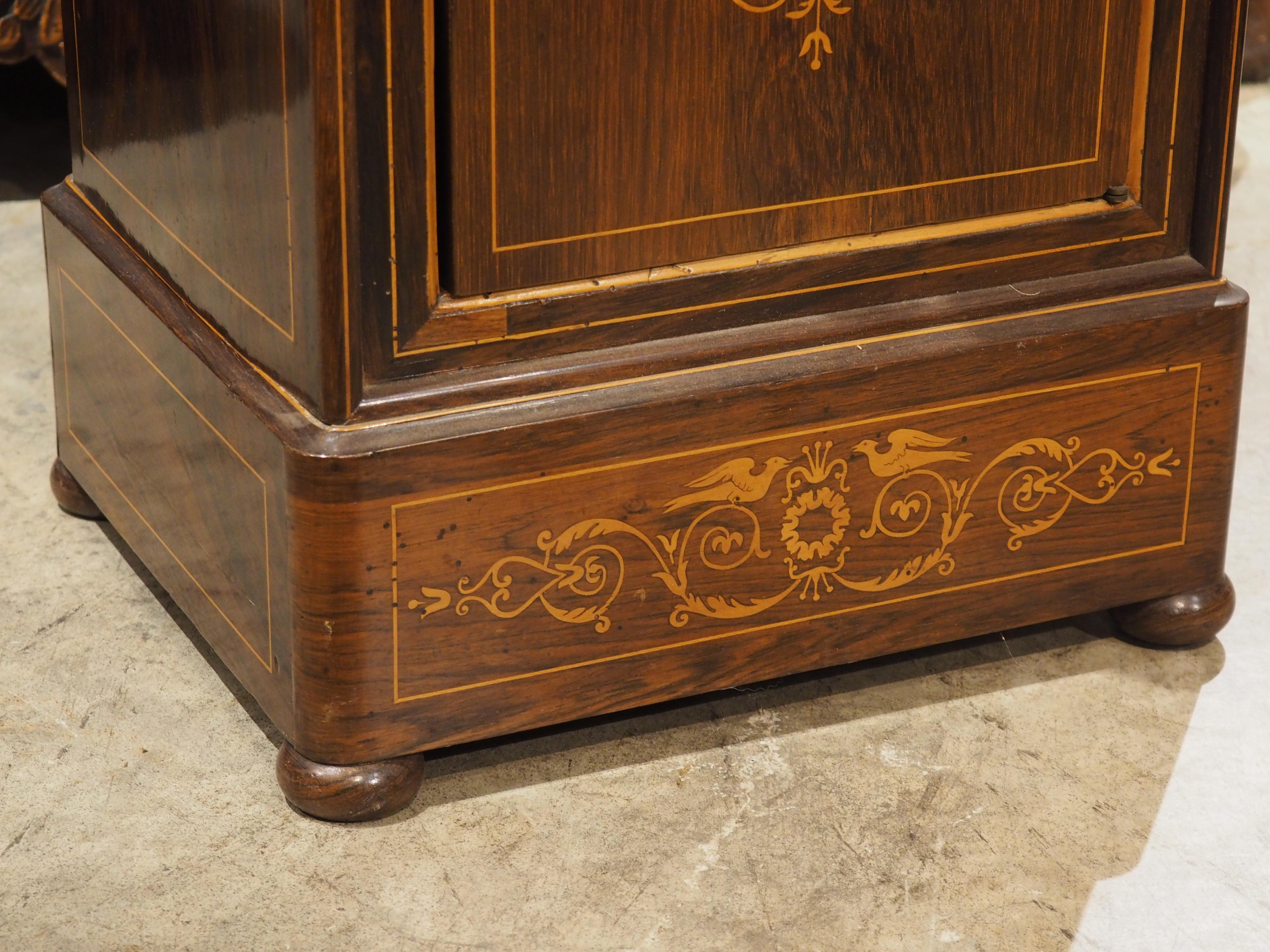 Circa 1820 French Sleigh Bed and Chevet Side Table with Sycamore Inlay For Sale 1