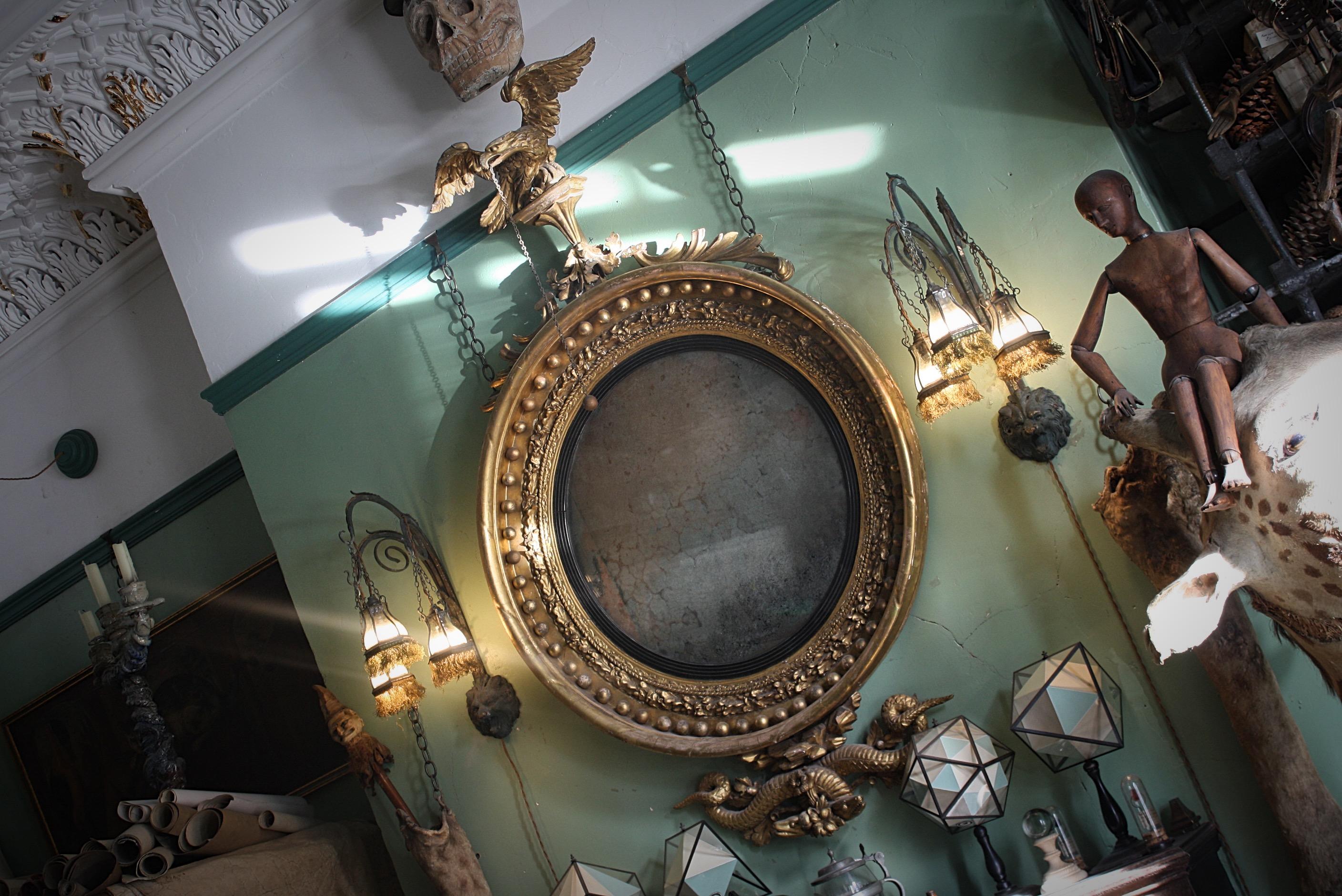 Monumental English Regency Giltwood Convex Mirror, circa 1820 For Sale 9