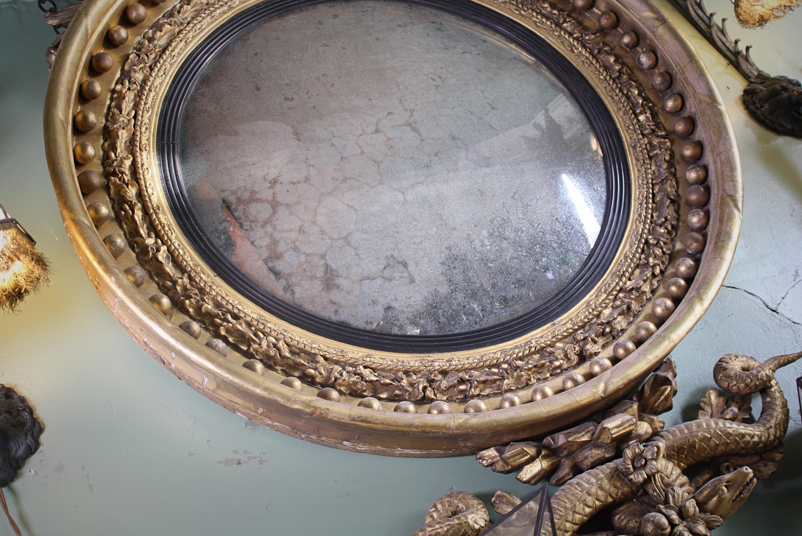 Monumental English Regency Giltwood Convex Mirror, circa 1820 For Sale 10