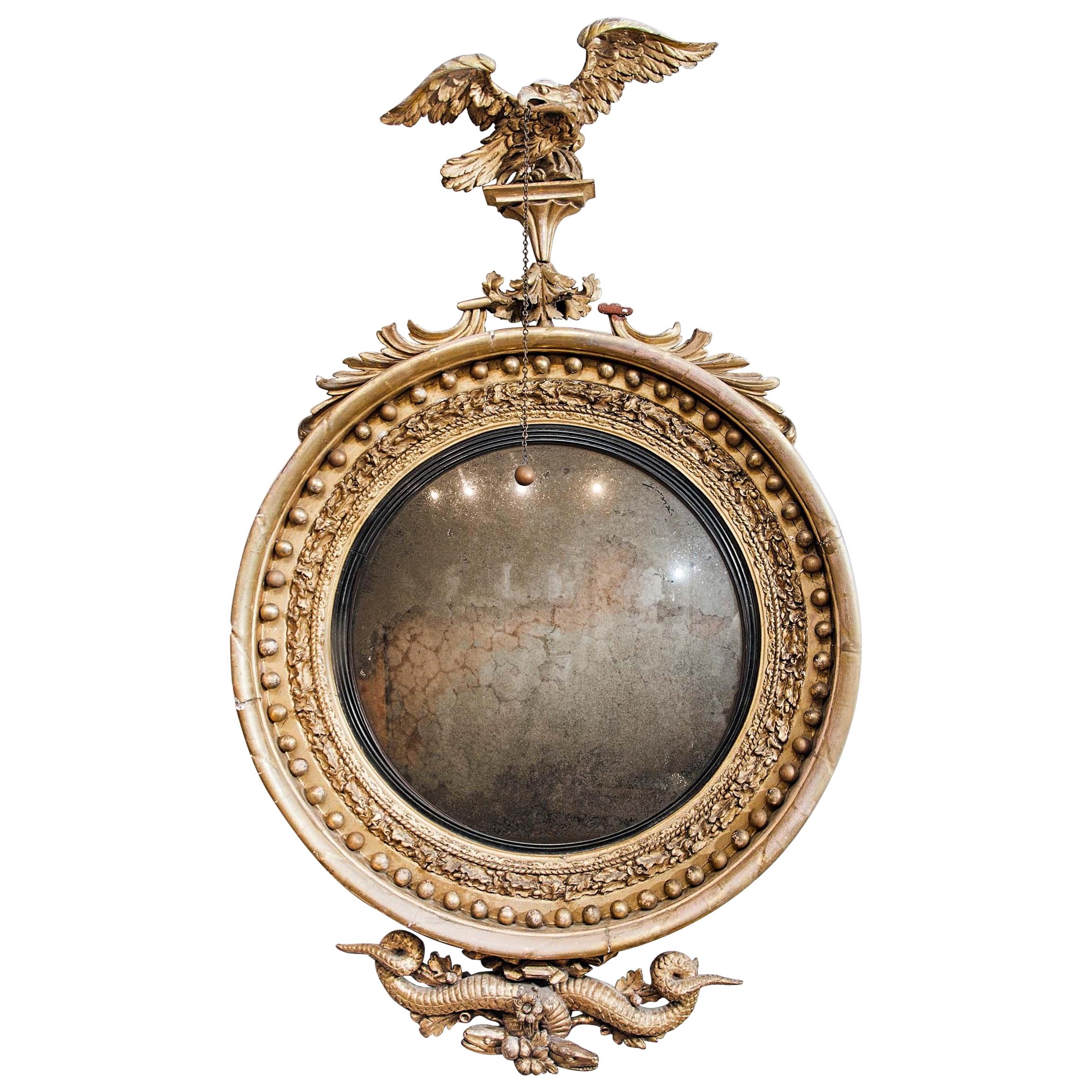 Monumental English Regency Giltwood Convex Mirror, circa 1820 For Sale