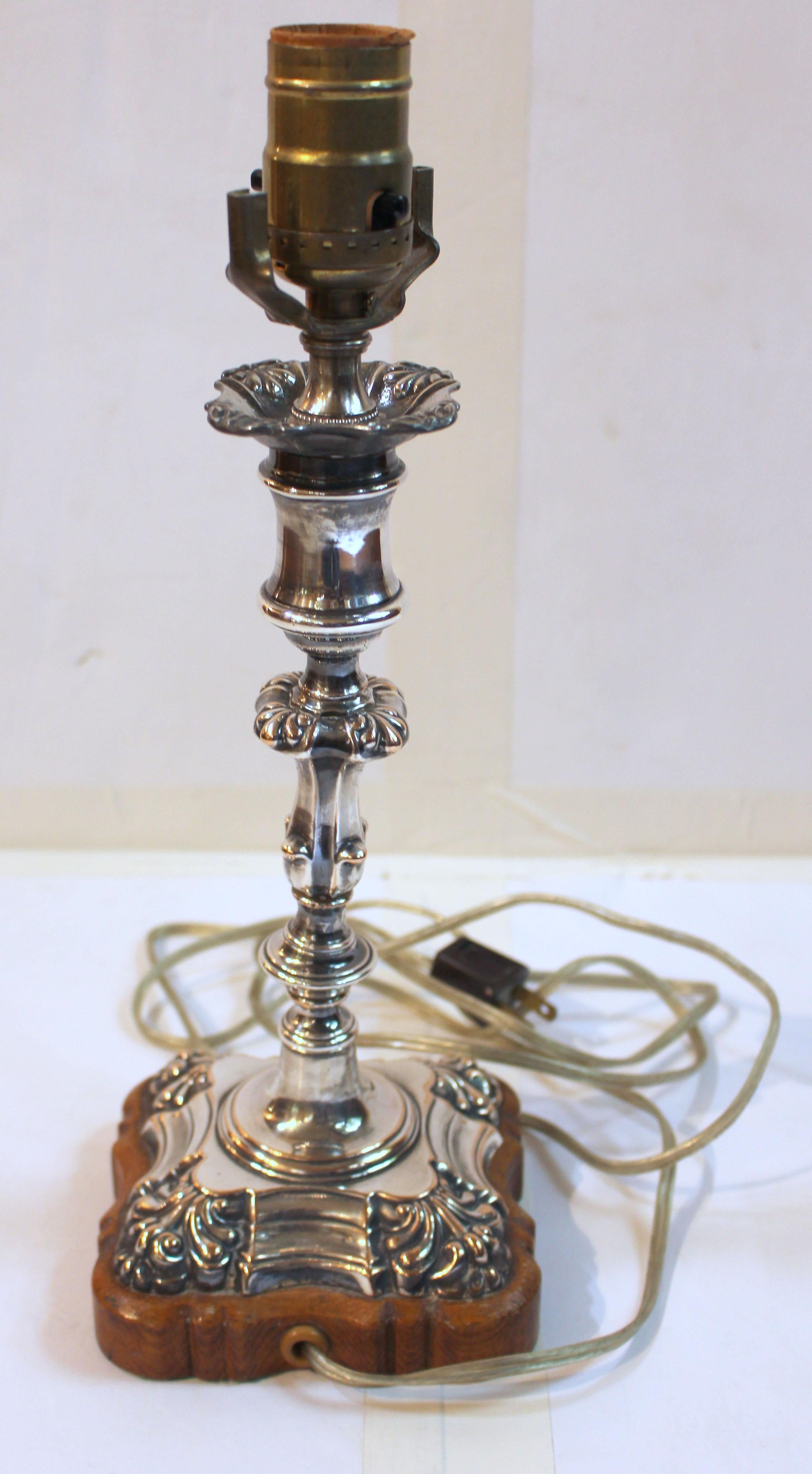 Rococo Revival Circa 1820 Old Sheffield Plate Silver Candlestick Now as a Lamp For Sale