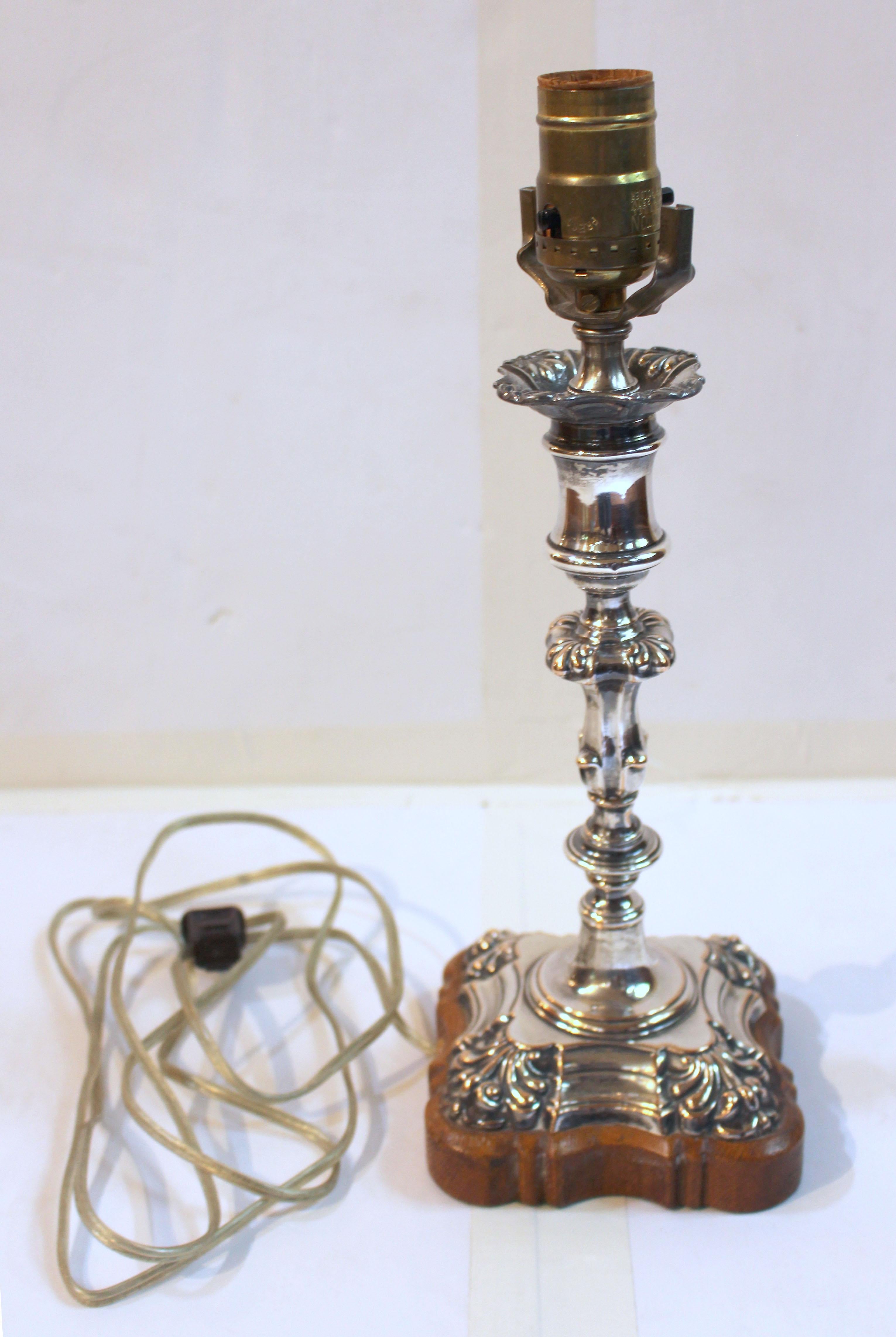 English Circa 1820 Old Sheffield Plate Silver Candlestick Now as a Lamp For Sale