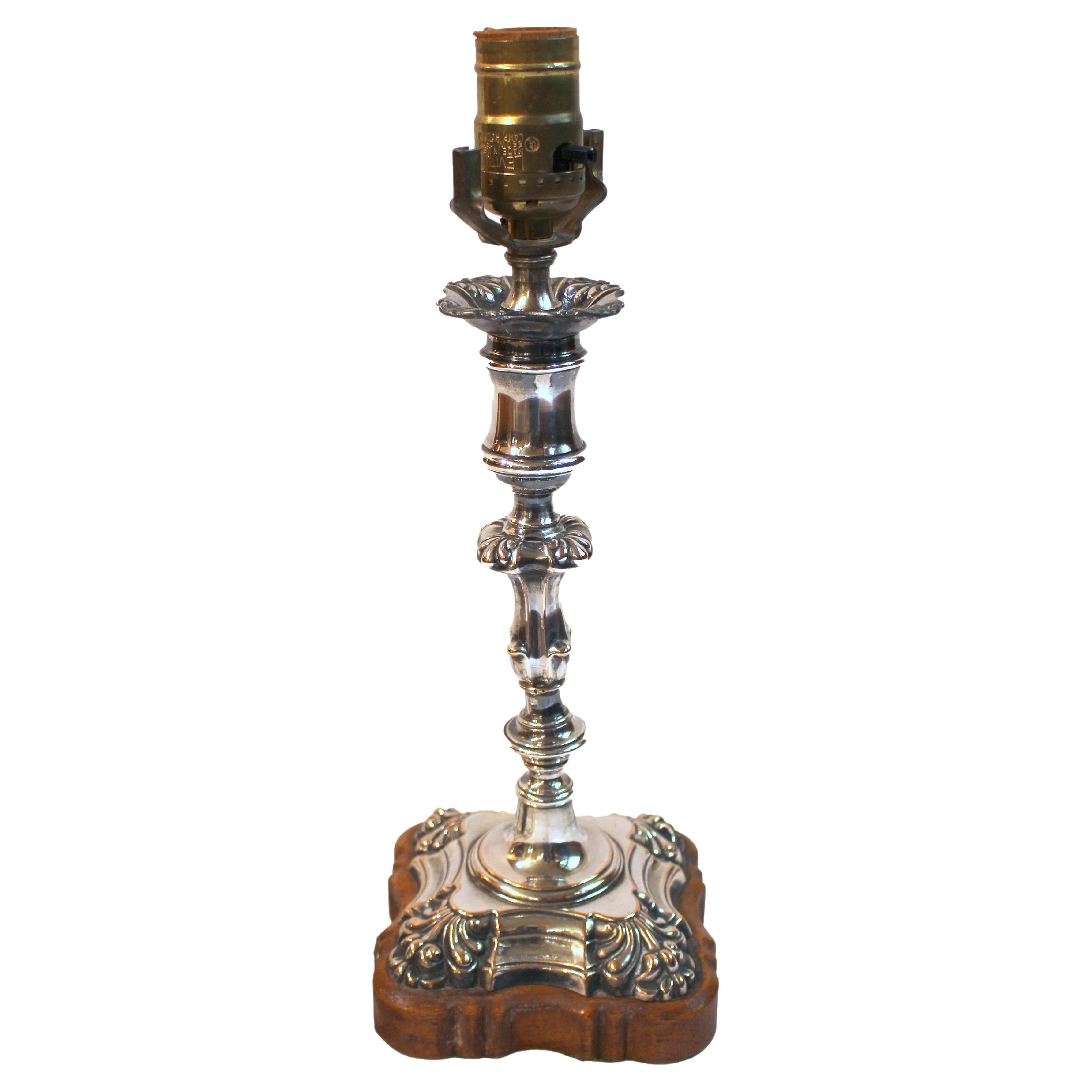 Circa 1820 Old Sheffield Plate Silver Candlestick Now as a Lamp For Sale