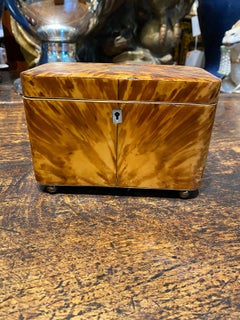 Regency Tortoise Shell Tea Caddy with Sterling Silver Monogrammed EH, circa 1820