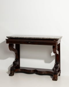 Circa 1820 Wood Empire Mahogany Console Table With Marble Top